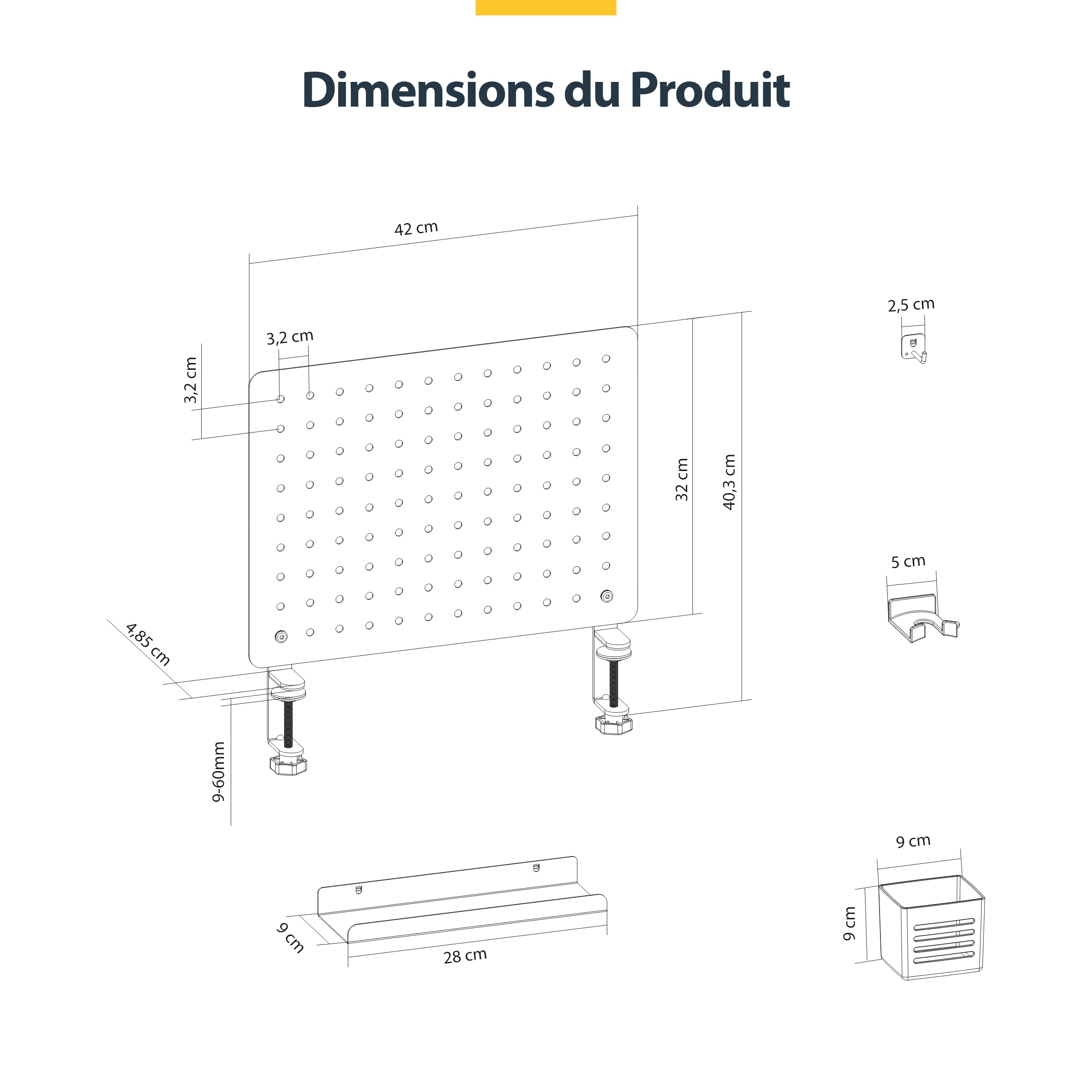 StarTech Panneau Perforé à Pinces Acier, Organisateur Bureau, 42x32cm, Noir
