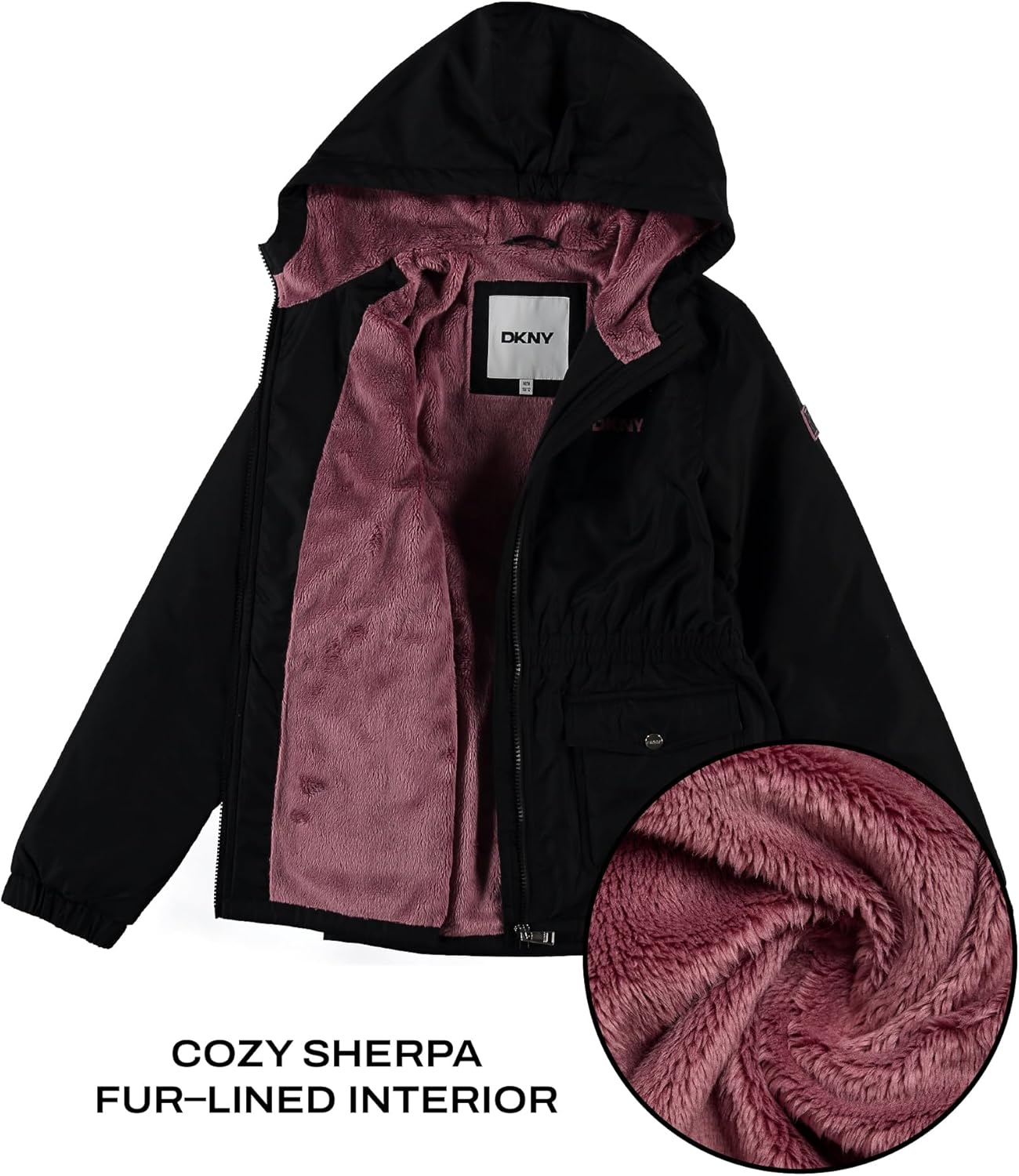 DKNY Girls Winter Jacket - Cozy Sherpa Fur Lined Weather Resistant Anorak Jacket - Full Zip Hooded Jacket for Girls - Image 4