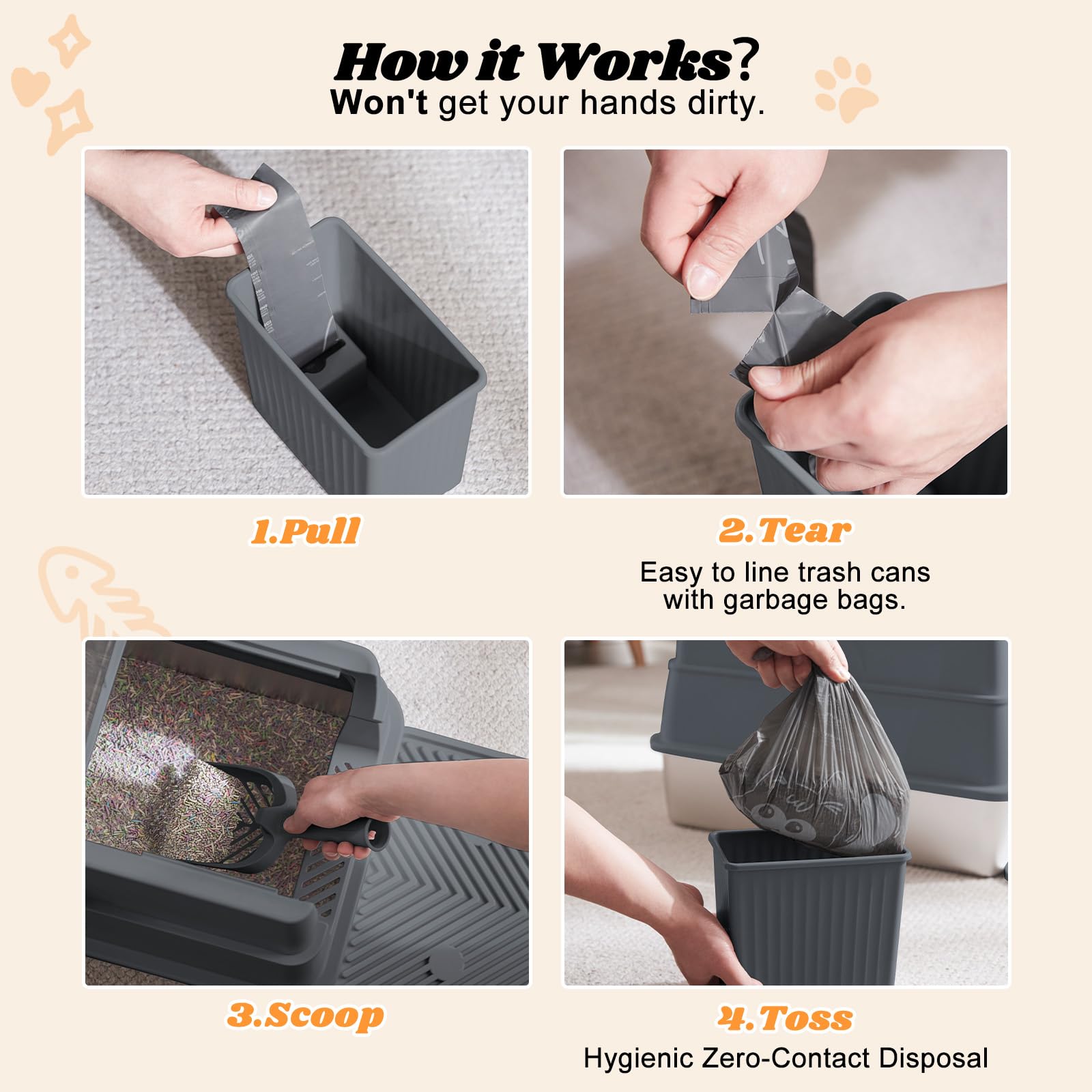 AIPERRO Caja de arena cerrada para gatos de acero inoxidable con tapa, caja de arena de metal con tapa de filtro de alta cara con juego de cuchara para gatos grandes, antiadherente, antifugas, fácil
