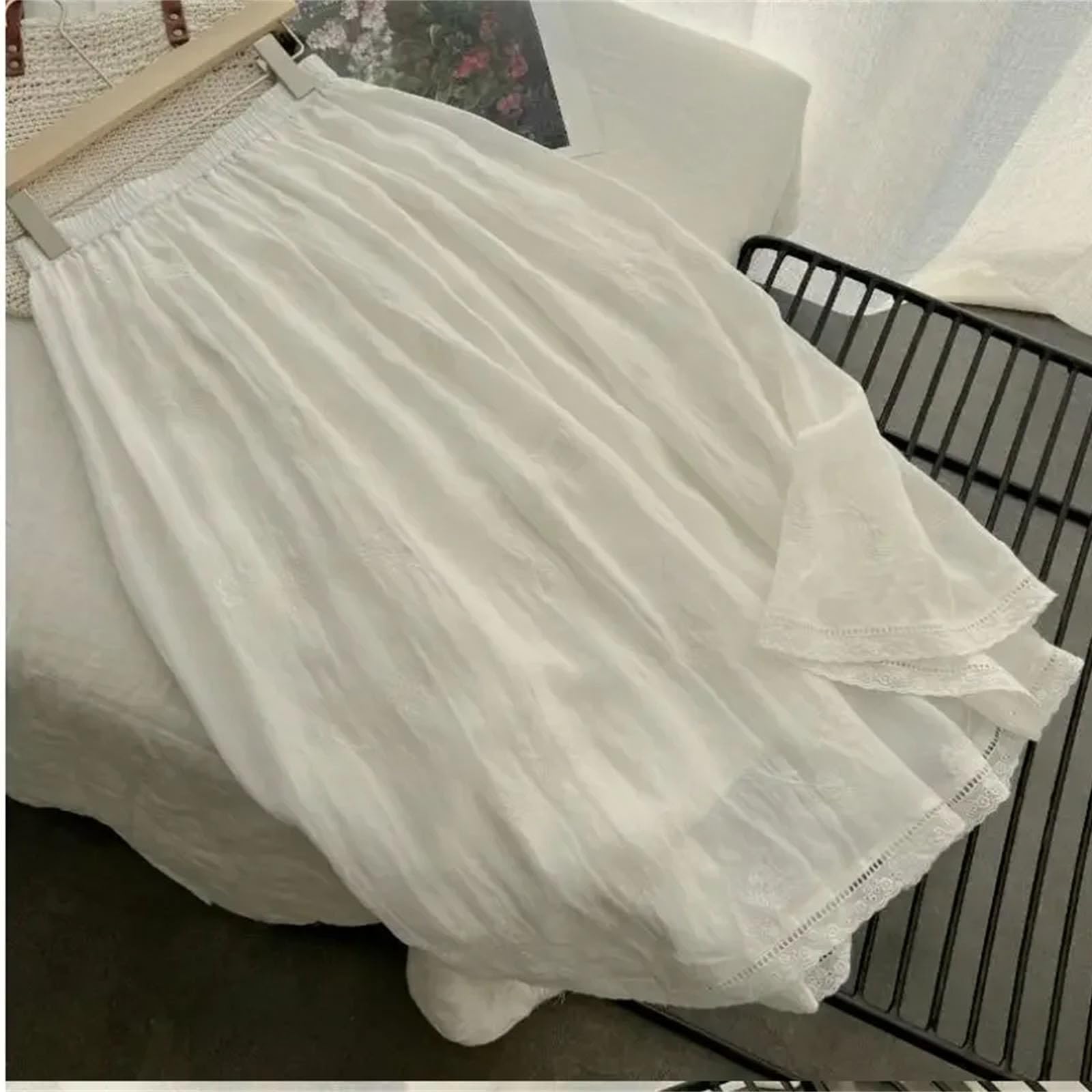 Gonna longuette da donna a vita alta casual pieghe Boho elegante gonna bianca