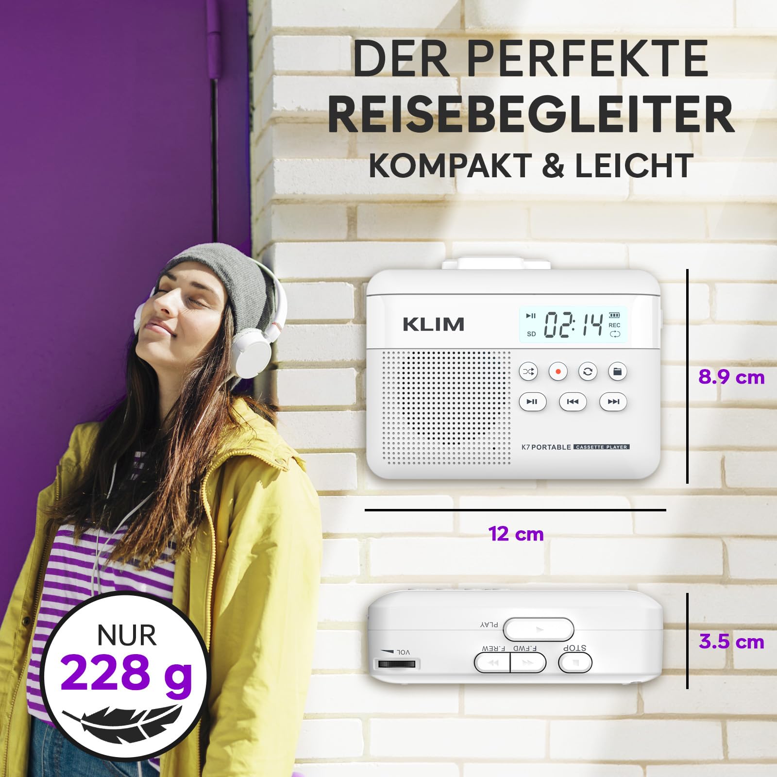 Kassettenspieler - Kassettenrekorder - Cassette Gerät - Kassetten Digitalisieren - Tragbarer Kassettenrekorder - Mikrofon & Lautsprecher - Wiederaufladbarer Aufladbar - Stereoausgang - 16GB SD-Karte