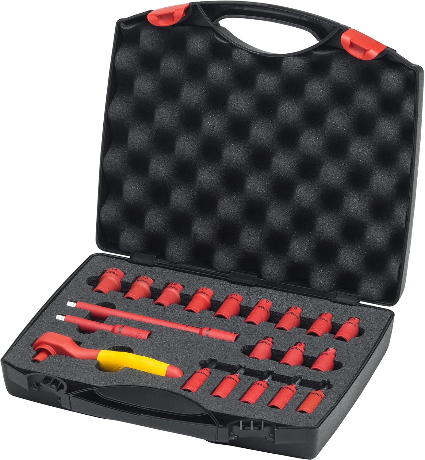 Wiha Ratchet Wrench Set Insulated 43025 21-Piece I Hexagon Socket 10 mm - 31 mm I Hexagon Socket 4 mm - 10 mm I 1/4 Inch I Includes Tool Box