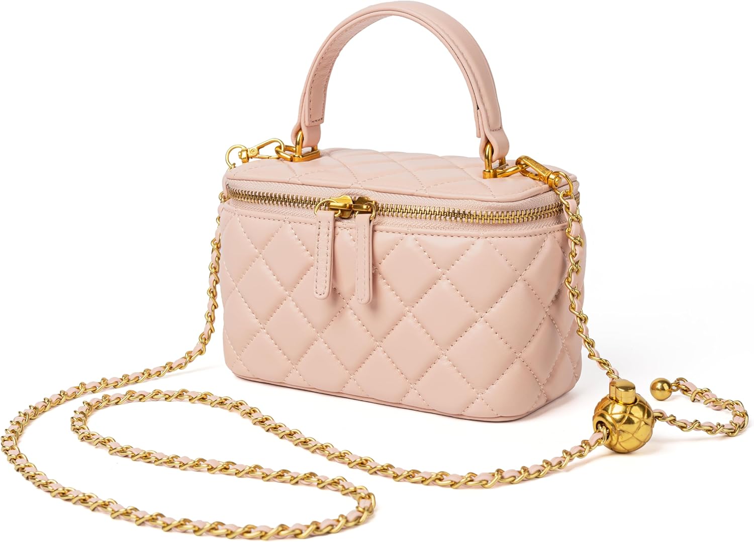 DORIS&JACKY Small Quilted Box Crossbody Purse For Women Designer Leather Mini Top Handle Pouch Bag With Metal Chain Strap