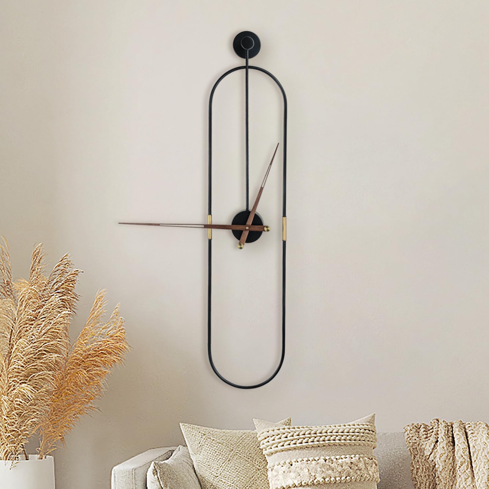 modern oval wall clock large wall clock with walnut pointers silent metal wall clock for living room home decor bedroom kitchen office (oval black, large)