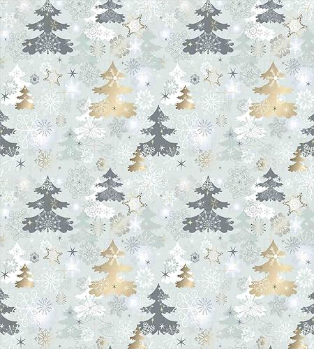 Miniatura 2 de Ambesonne Juego de funda de edredón de Navidad, estilo retro de pino sobre fondo de copo de nieve en tonos pastel, juego de ropa de cama decorativo