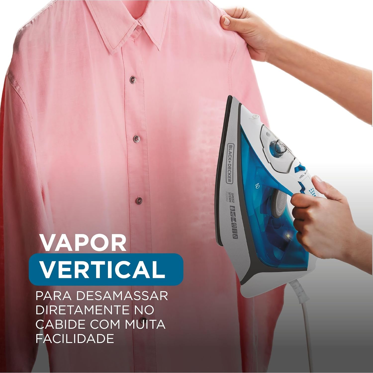 BLACK+DECKER Ferro de Passar Roupa, com Vaporizador, Base Antiaderente, Azul e Branco, Modelo FX3060, 110V
