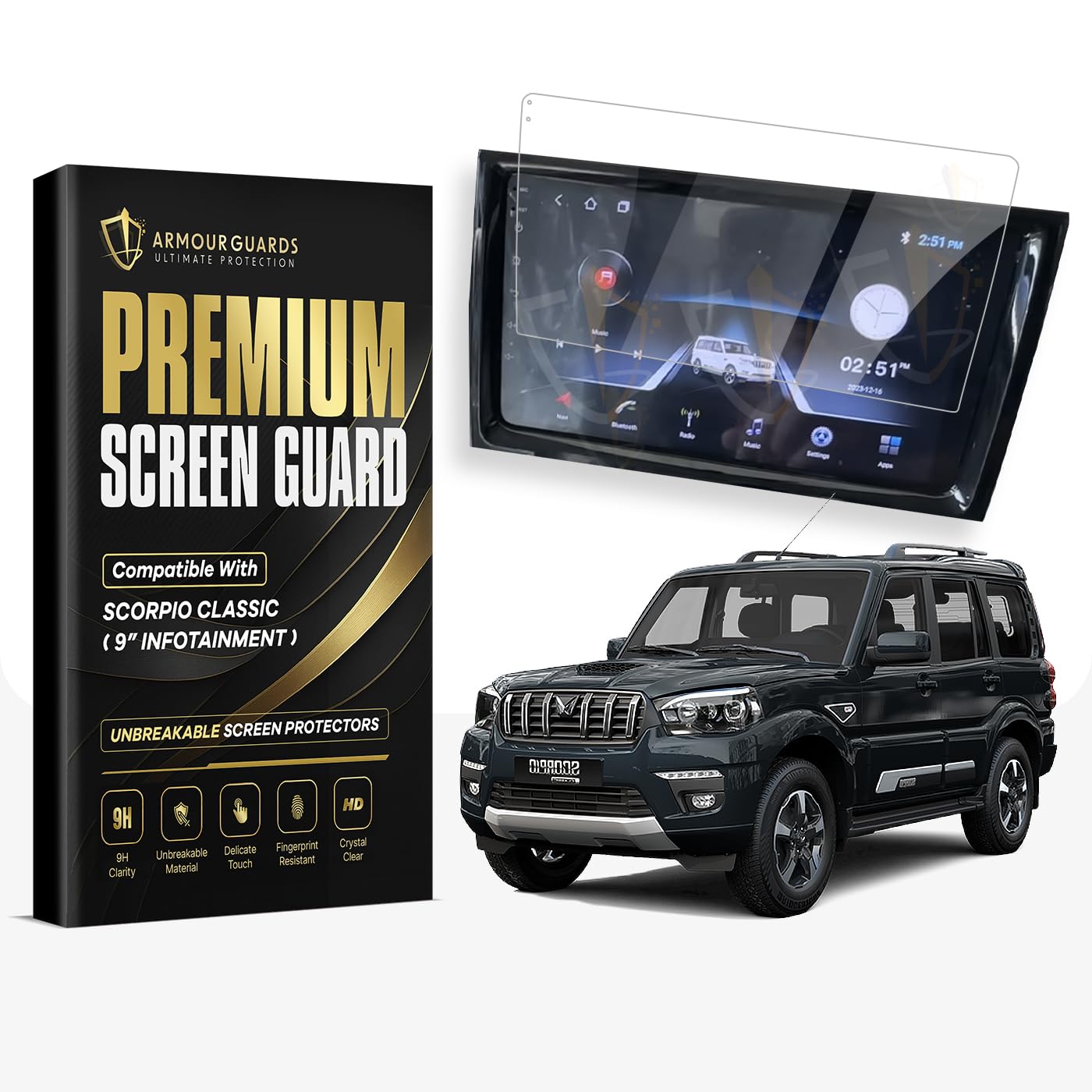 ARMOUR GUARDS Screen Protector for Mahindra Scorpio S11 Classic 9 Inch Car Infotainment System || Screen Guard Compatible with S11 || Car Music System Accessories (Not a Tempered Glass) Transparent-image-24