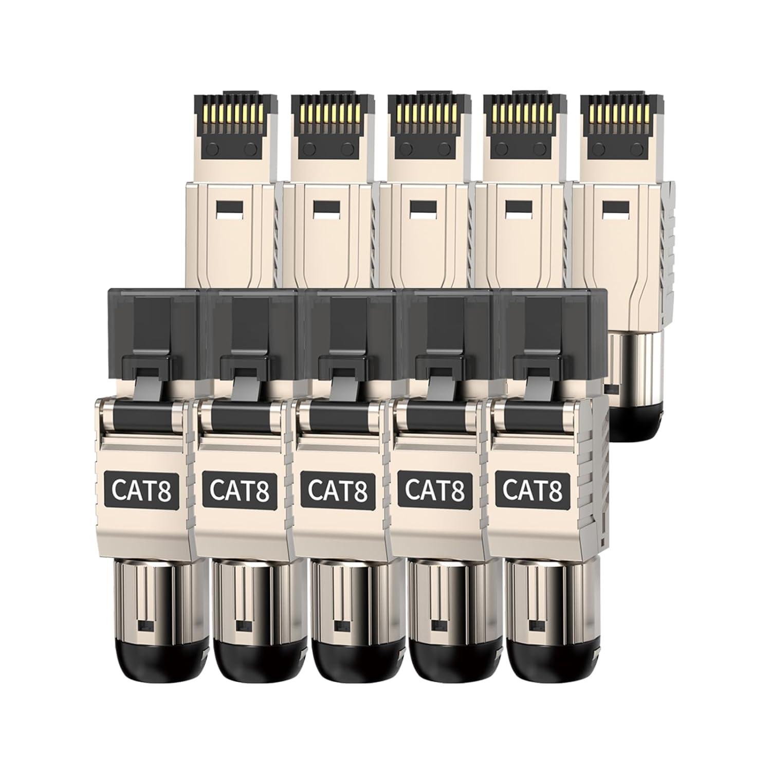 10-Pack RJ45 Connectors Tool Free Cat 8, Cat8 Field Termination Plug Shielded RJ45 Modular Plugs for 2000MHz 2GHz 40G Double Shielded Solid LAN Cable 22AWG-24AWG