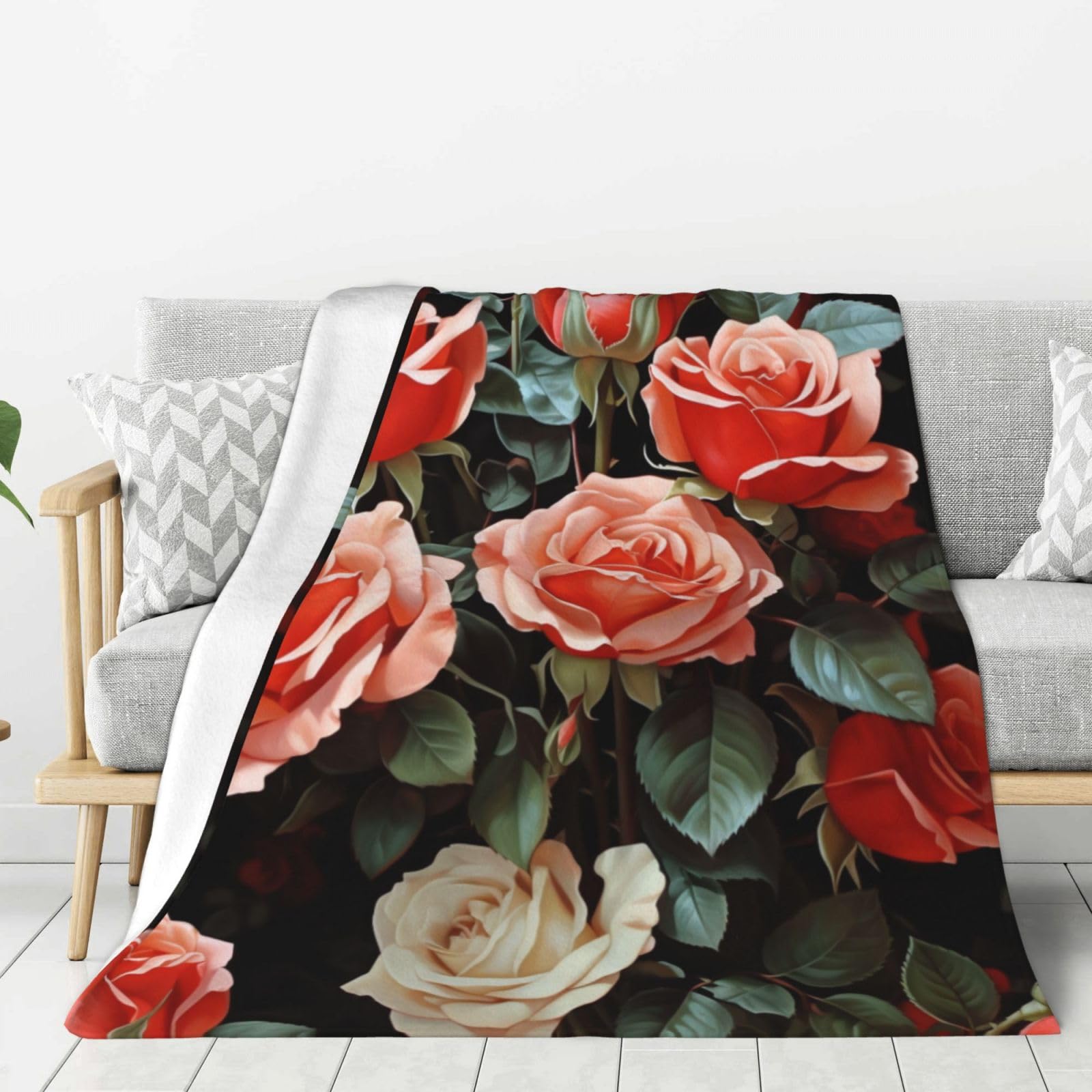 Beautiful Rose Gift Throw Blanket Plush Flannel Fleece Blanket, Soft Lightweight Cozy Blankets 80"X60" for Bed Couch Sofa Travel