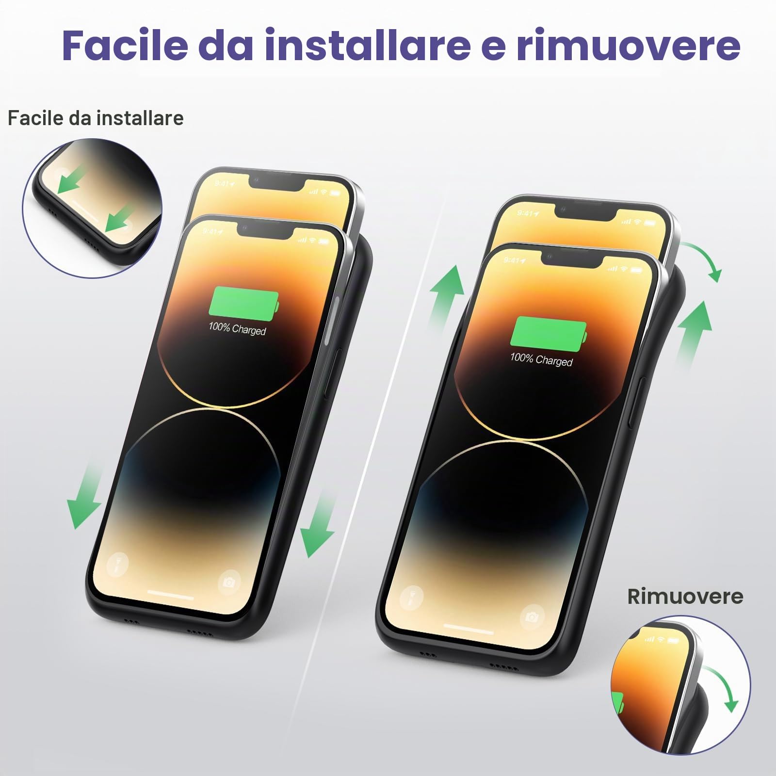 Custodia a batteria per iPhone 14/13 Pro/13, [7500 mAh] ricaricabile, con pellicola protettiva, caricabatterie portatile, potente power bank per iPhone 14/13 Pro/13