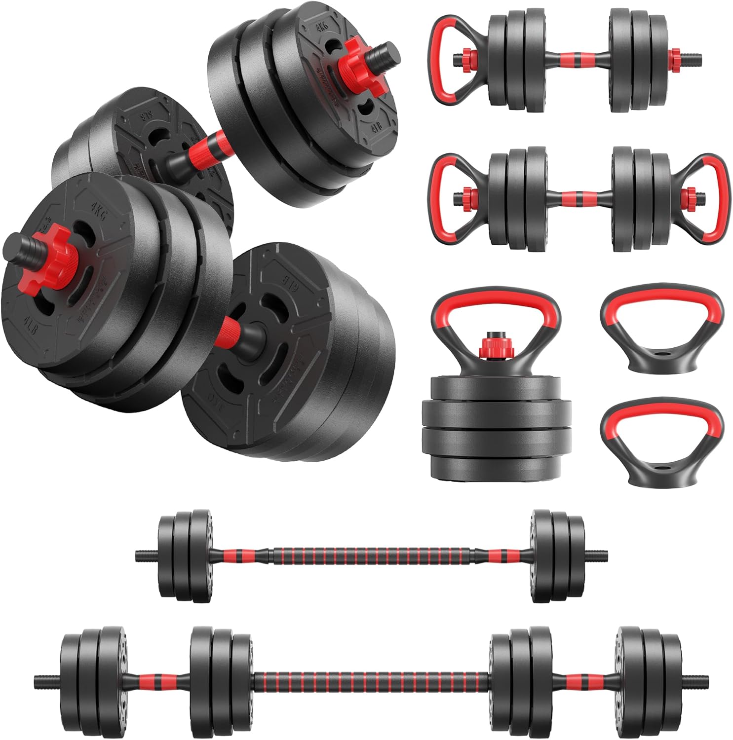 Fitvids Adjustable Dumbbell Set, 40/60LBS Free Weight Set, Multi-Functional Portable Changeable Dumbbell Barbell Kettlebell Set for Home, Multiple Style
