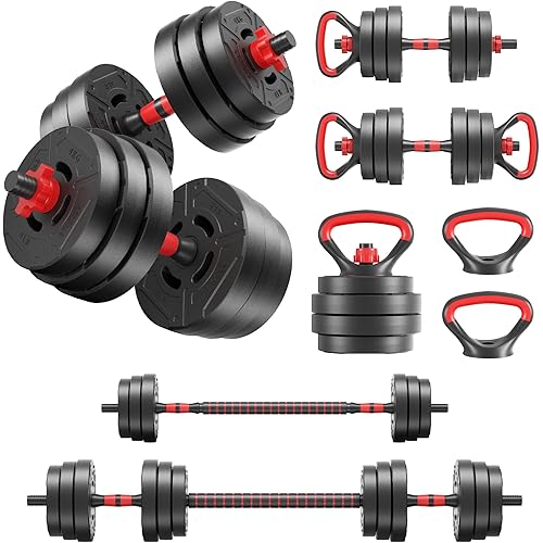 Fitvids Adjustable Dumbbell Set, 40/60LBS Free Weight Set, Multi-Functional Portable Changeable Dumbbell Barbell Kettlebell Set for Home, Multiple Style