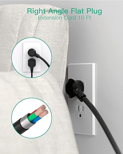 Miniatura 4 de Cable de extensión de 10 pies, regleta de alimentación de enchufe plano con 8 salidas anchas, 4 puertos USB, extensor de salida de 3 lados, montado,