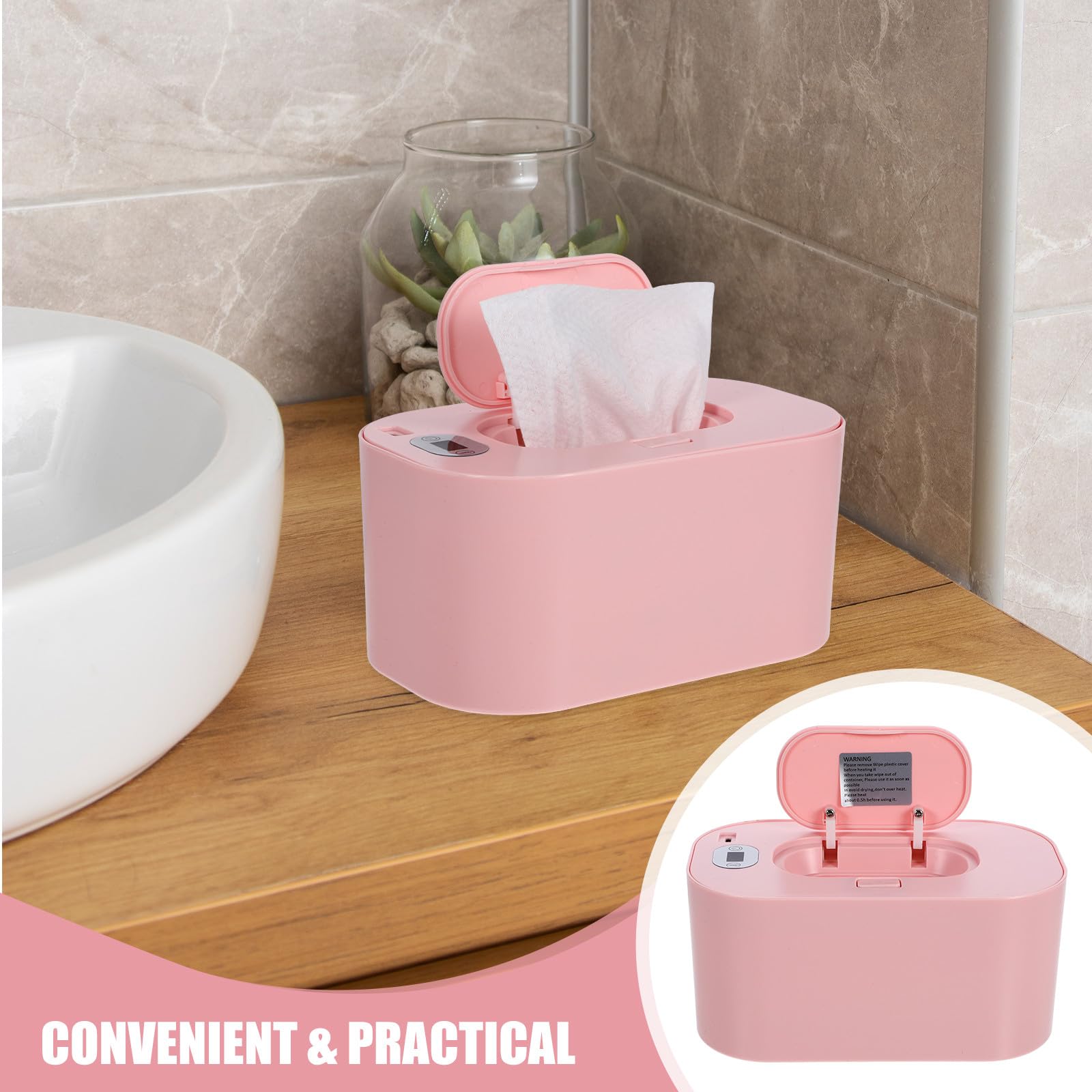 Calentador de Toallitas Ajuste de Temperatura y Ahorro de Energía para Bebés Estuche de Abs en Color Rosa para Uso Doméstico
