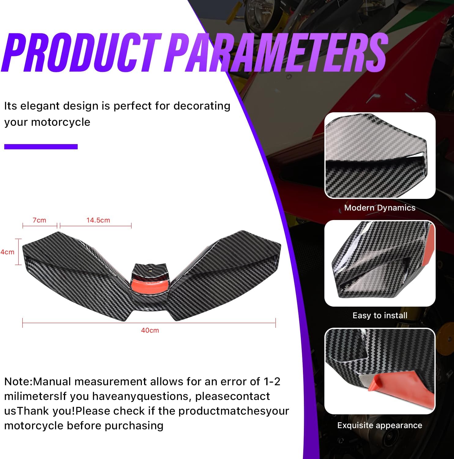 Motorcycle Winglet Fairings for Yamaha MT-09 MT-09SP (2024-2025) - Spoiler Wing for Yamaha MT 09 Winglets, Durable ABS Plastic Easy Installation of Yamaha MT 09 Fairings (Carbon Paint)