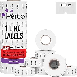 Perco Best by 1 Line Labels - 8 Rolls, 1 Sleeve, 8,000 Blank Date Gun Labels for Perco 1 Line Date Guns - Made in USA
