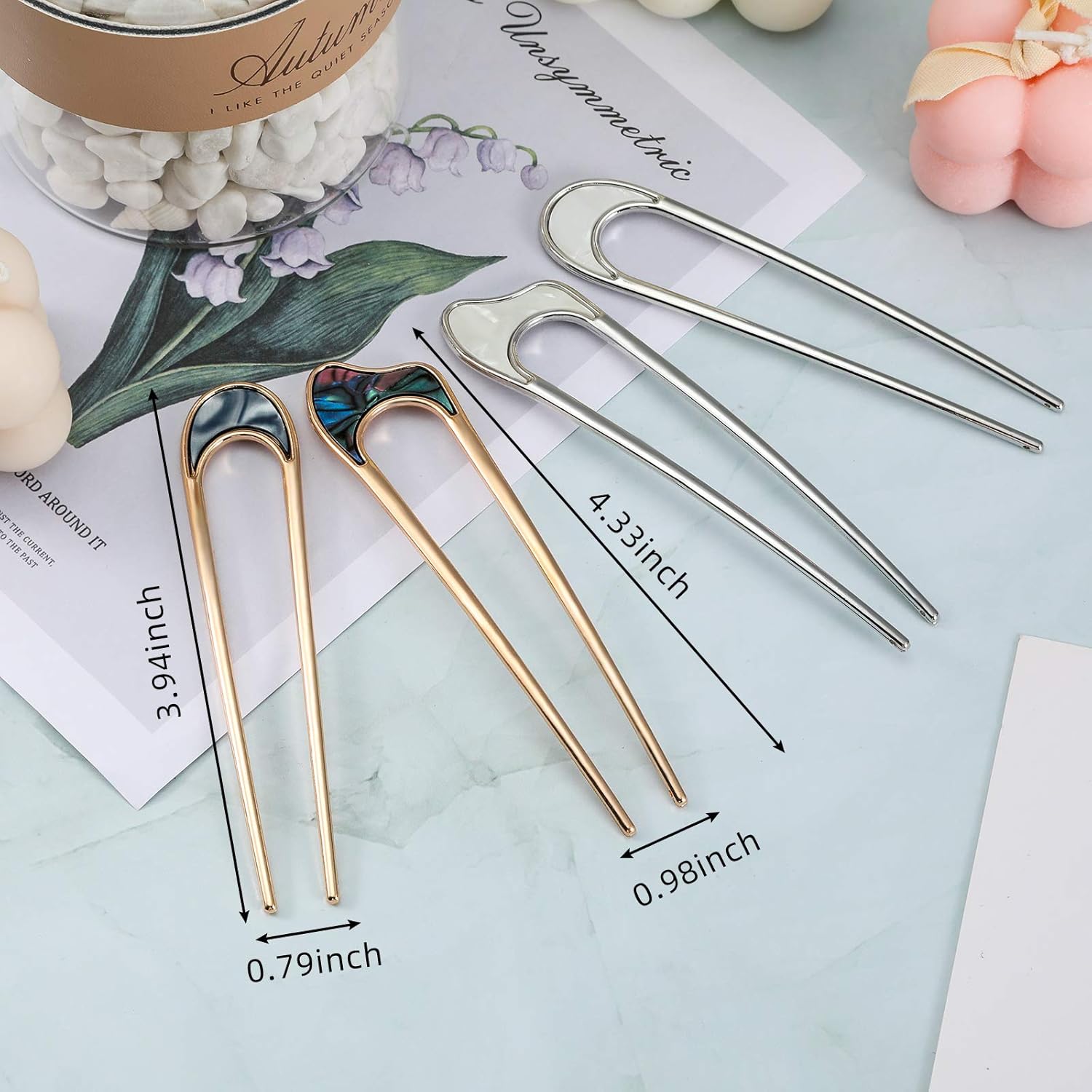 4 Pieces U Shaped Hair Pin Stick Vintage Metal Hair Pin Fork Sticks Hair Chignon Pins Elegant Hair Chopsticks U Shaped Headdress U Sticks Pins Hair Styling Accessory for Woman Girls (Gold and Silver) : Beauty & Personal Care