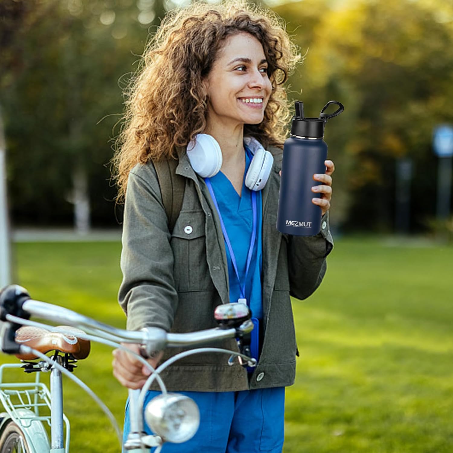 MEZMUT Insulated Water Bottle with Straw 32 oz Metal Water Bottle Leakproof Travel Stainless Steel Water Bottles Reusable Double Wall Gym Sports Cup Flask for Camping Hiking, Navy - Image 6