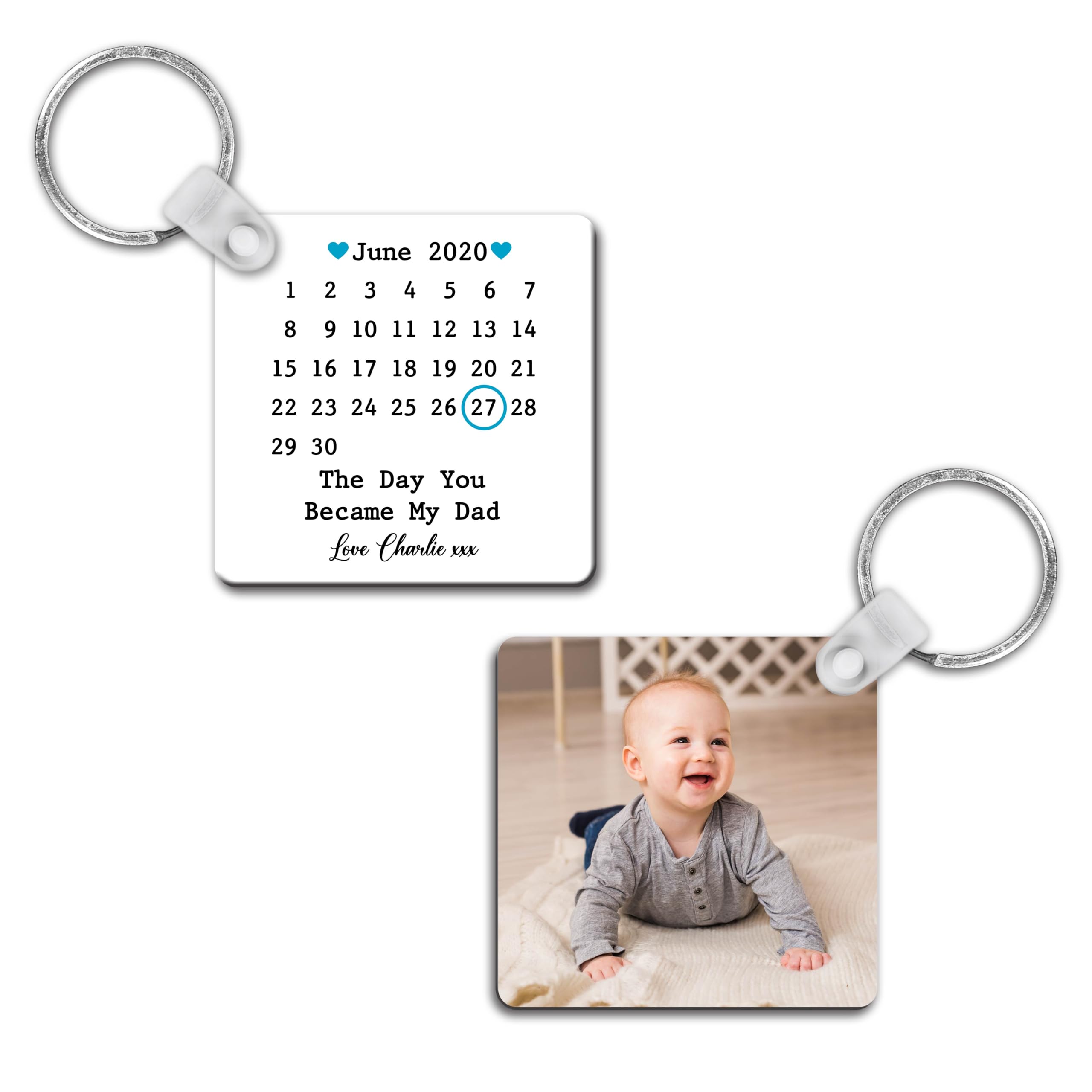 Drifting Ducks Men's White Personalised Sentital Keepsake Day You Became My Dad Photo Double-Sided Plastic Keyring - Father's Day Gift (Organza Gift Bag Packaging)