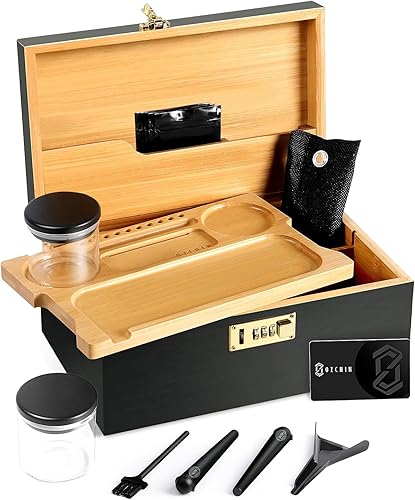 Miniatura 8 de OZCHIN Caja grande de bambú con cerradura de combinación, caja decorativa para el hogar, grandes regalos del día del padre, caja de bambú con