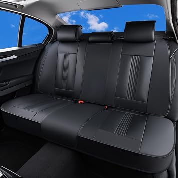 Huidasource Back Seat Cover, Nappa Leather Back Car Seat Cover with Ventilation Holes, Velcro Adjustable, Compatible with Seat Belts, Child Safety Seats, Fit for Most Cars SUV Trucks, Black