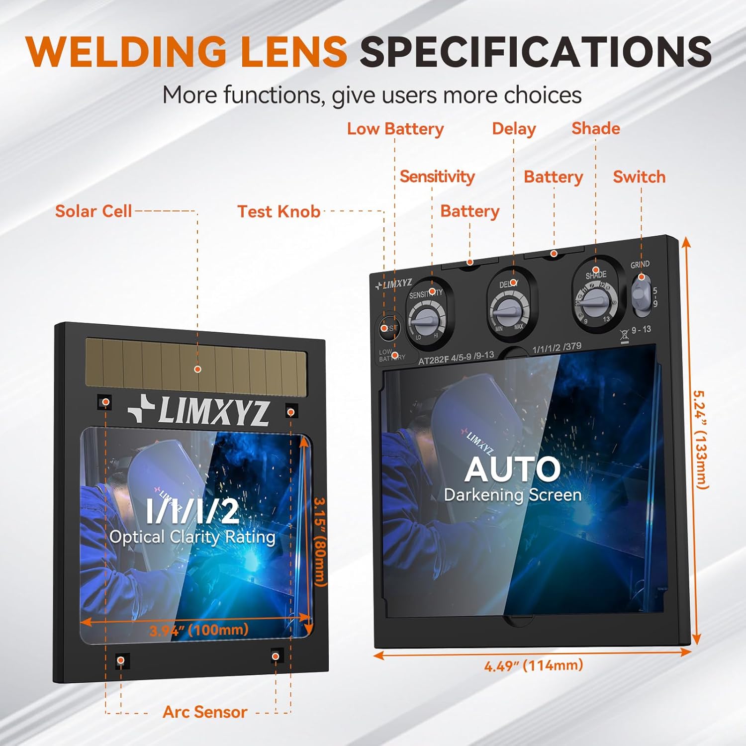 Auto Darkening Welding Lens True Color 5.24"x4.49" with 4 Arc Sensors, Adjustable Shade 4/9-13 for Welding Helmets/Hoods | Automatic Darkening Lens & Premium Welding Helmet Accessories