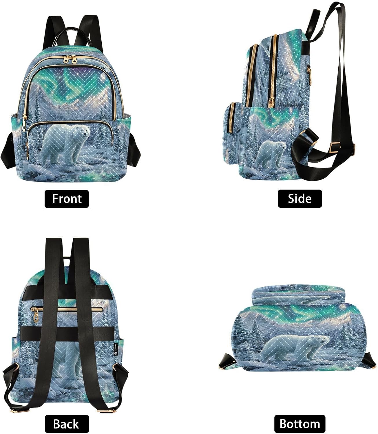 Northern Lights Polar Bear Backpack Purse for Women Shoulder Bag Fashion Daypack Ladies Handbag Lightweight Travel Bag Rucksack