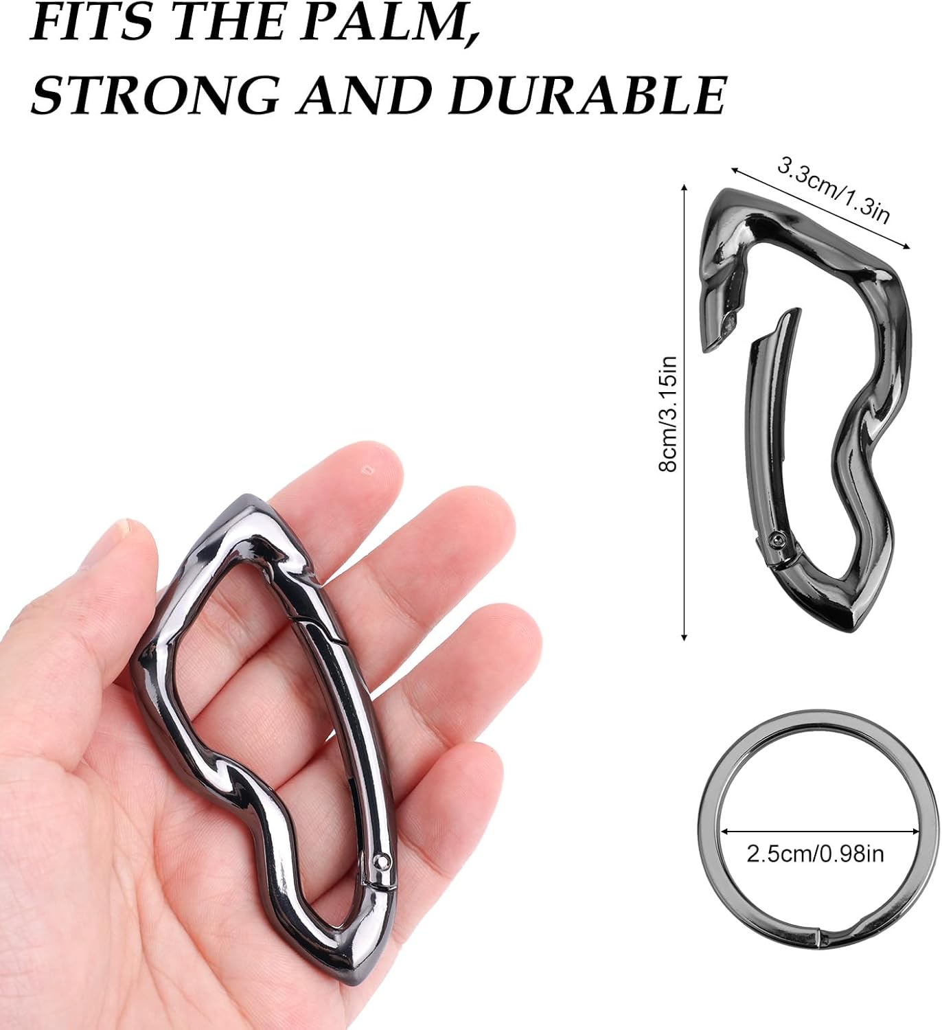 Small Cool Cute Carabiner Keychain Clip for Men, Y2K Black Key Ring Modern Irregular Design Carabiner Hook Holder Suitable for Backpacks Keys Purses - Image 2