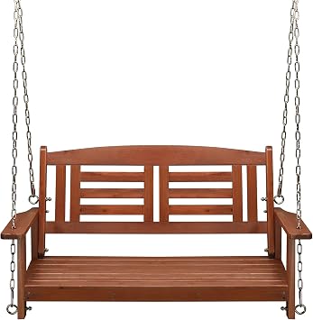 Zimtown Fir Wood Porch Swing, Two Person Swing Bench with Comfortable Backrest and Heavy-Duty Hanging Chains, Supports 600lbs, Perfect for Patio, Backyard, Deck or Pergola