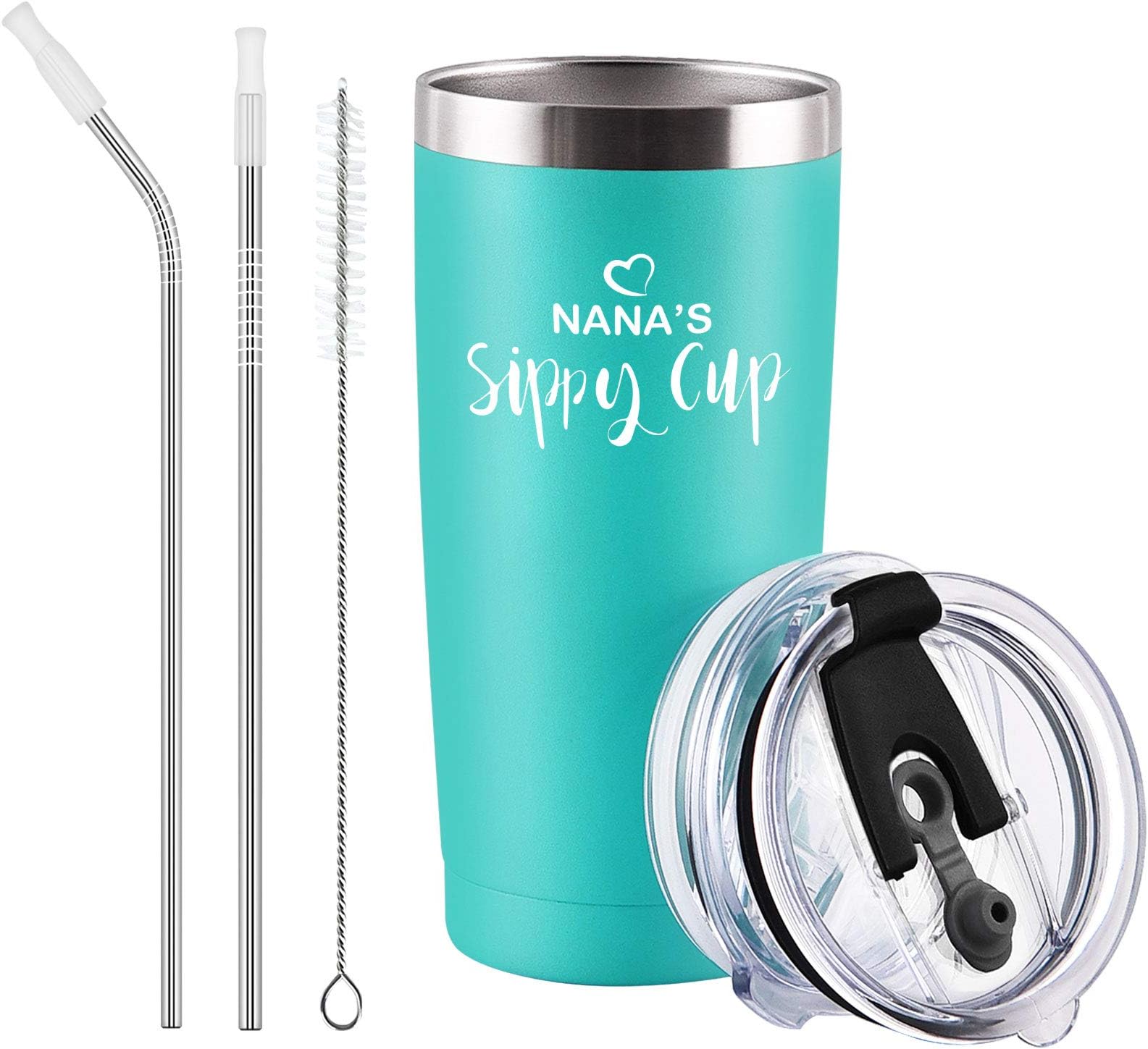Qtencas Nana Gifts, Nana's Sippy Cup Travel Tumbler with Lids, Christmas Mothers Day Gifts for Grandma Nana Grandmother New Nana Mimi Women Birthday, Insulated Stainless Steel Tumbler (20 Oz, Mint)