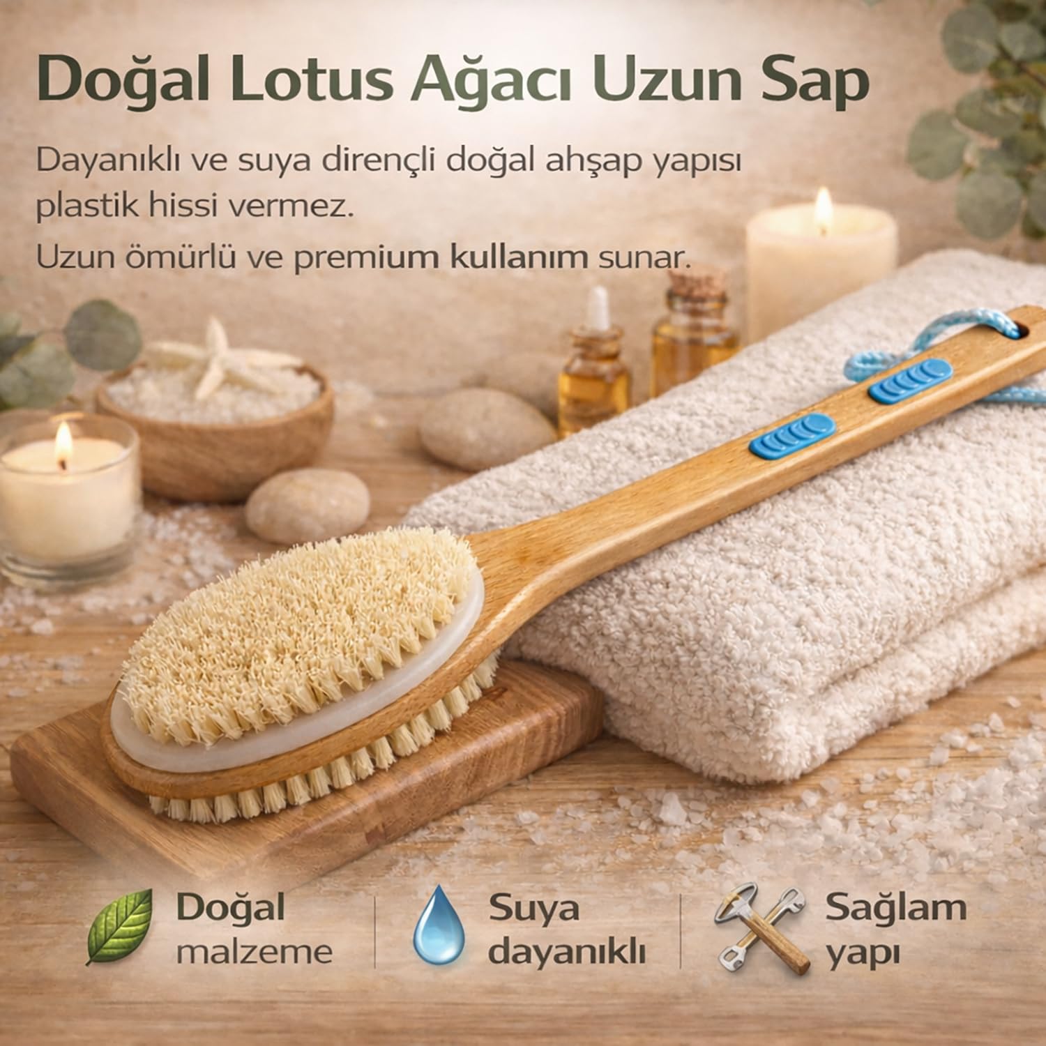 Bluefox Sırt ve Vücut Temizleme Fırçası - 2 Taraflı Sert & Yumuşak Lifli, Bambu Uzun Saplı (43cm), Ölü Deri ve Gözenek Temizleyici, Pürüzsüz ve Canlı Cilt İçin İdeal
