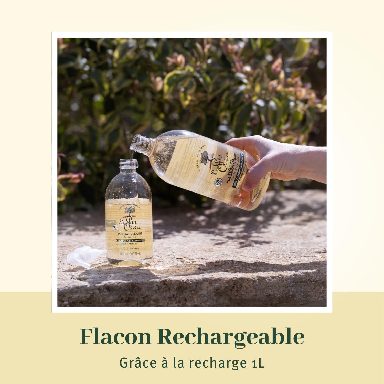 LE PETIT OLIVIER - Pur Savon Liquide - Hypoallergénique - sans Parfum & sans Colorant - Nettoie la Peau en Douceur - 98% d'origine Naturelle - Cuit au Chaudron - Fabriqué en France - 500ml