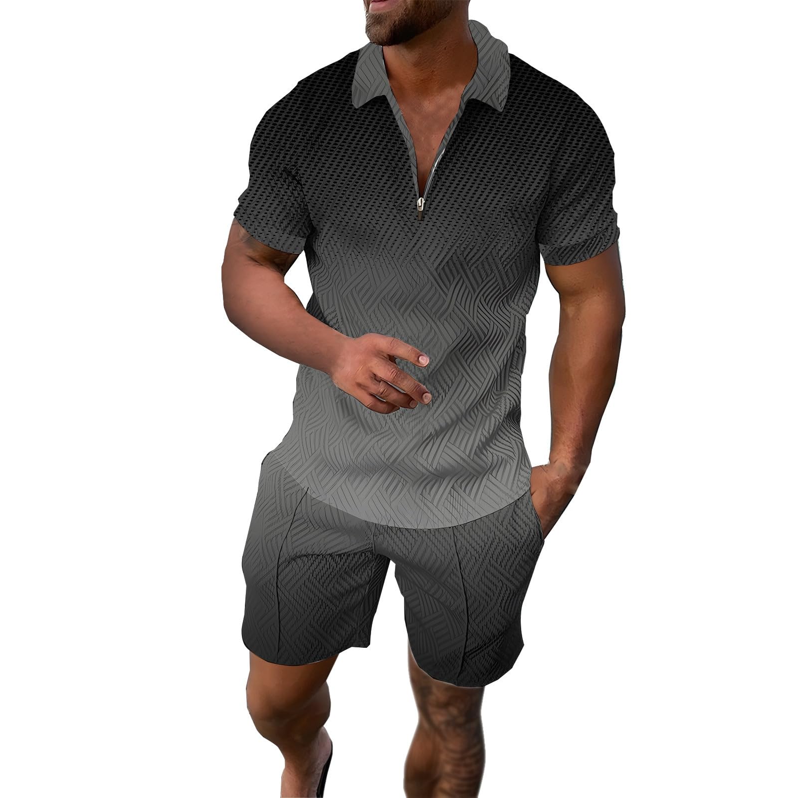 Ensemble t-shirt et short imprimé dégradé gris coupe été - 5