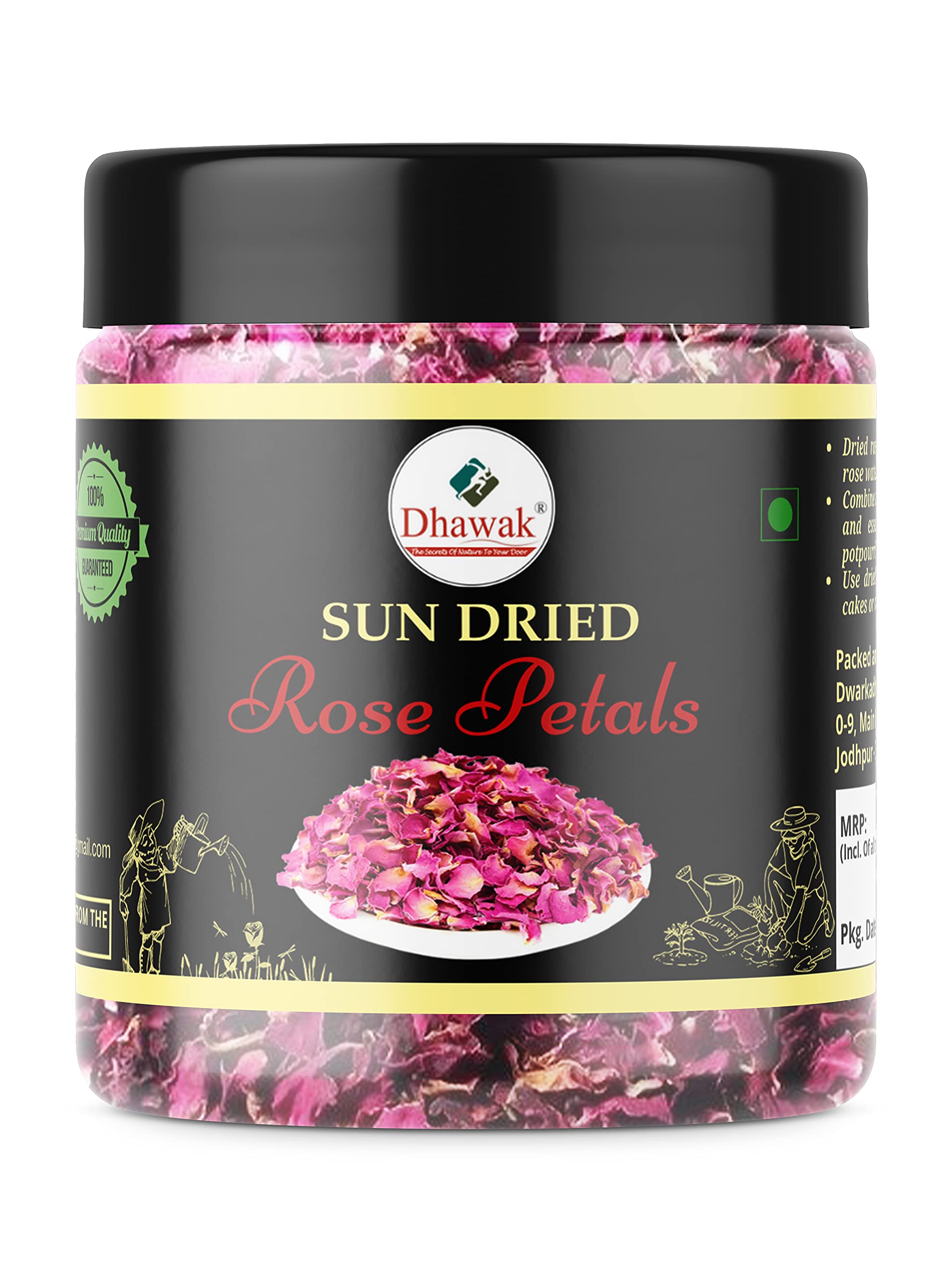 Dhawak Sun Dried Rose Petals - 50 Gms. Edible Sun Dried Gulab Patti [Jar Pack]