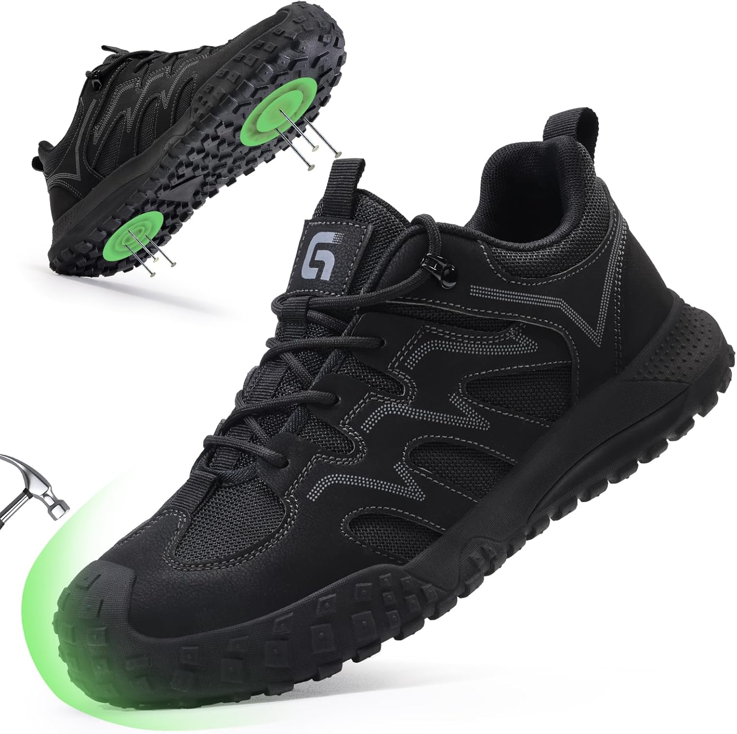 Steel Toe Work Shoes For Men, Slip Resistant Safety Shoes with Puncture Protection for Construction Industrial Work, Breathable and Comfortable