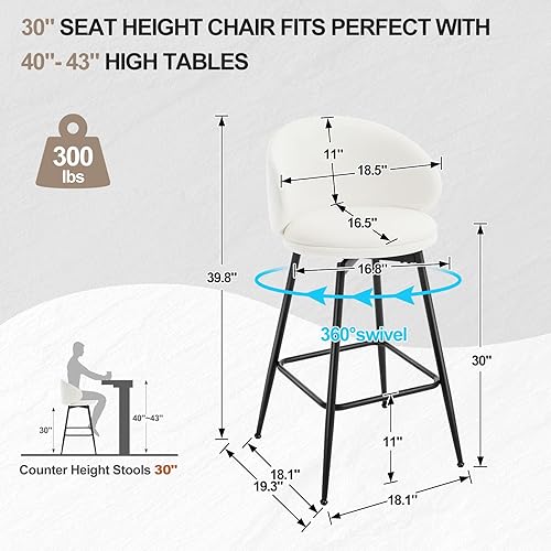 Miniatura 2 de Bekrvio Juego de 2 taburetes de bar altos de 30 pulgadas de altura de bar, taburetes de bar giratorios de terciopelo con respaldo, moderna silla de