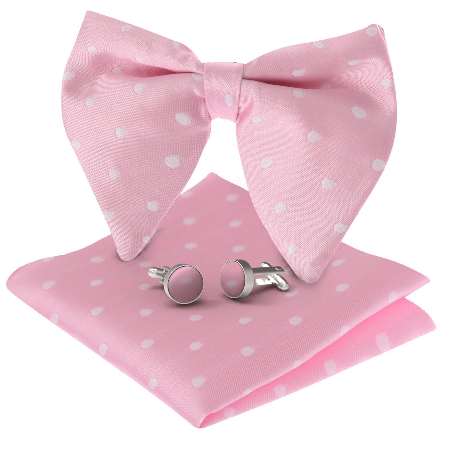 Dan Smith Big Pretied Bowties Party Big Bow Ties Hankies Cufflinks Set Silky Fabric Clip-On Tall-Plus-Size Man Wardrobe