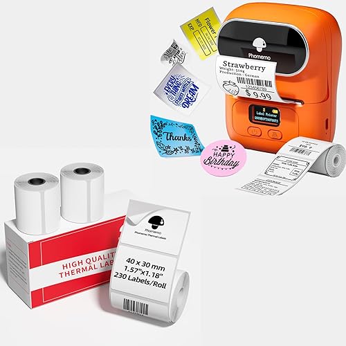 Memoqueen Etiquetadora M110 con 3 rollos de etiquetas multiusos de 1.57 x 1.18 pulgadas para código de barras, logotipo, negocios, negro sobre