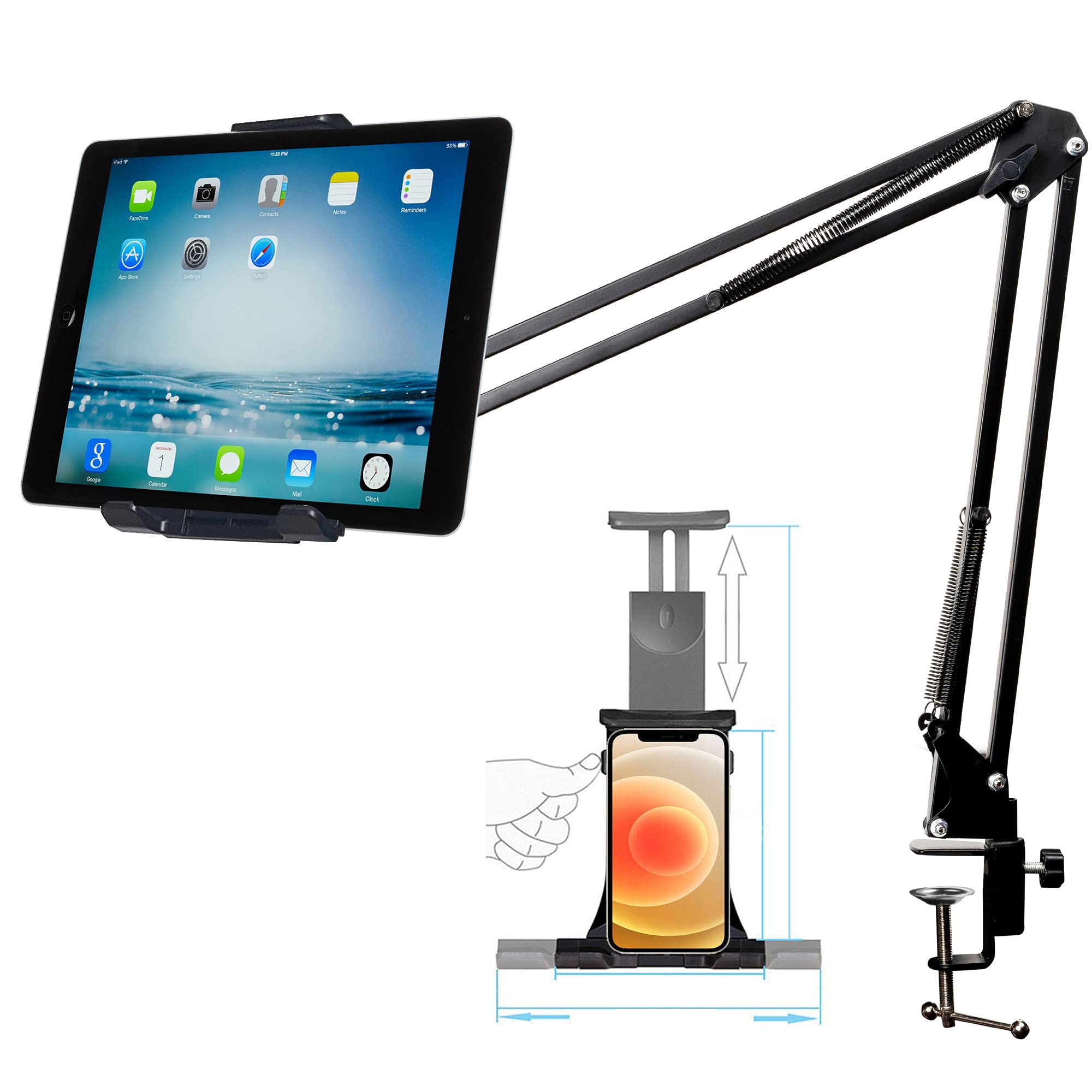 BROLAVIYA Upgraded Flexible Gooseneck Clip Lazy Metal Arm Bracket for Both Mobiles and Tablets Fits Device 4~11 Diagonal inch, Articulating Arm Mount for Home, Office or Desk,Table Mount, Black (B08VHYQCB8) Amazon Price History, Amazon Price Tracker