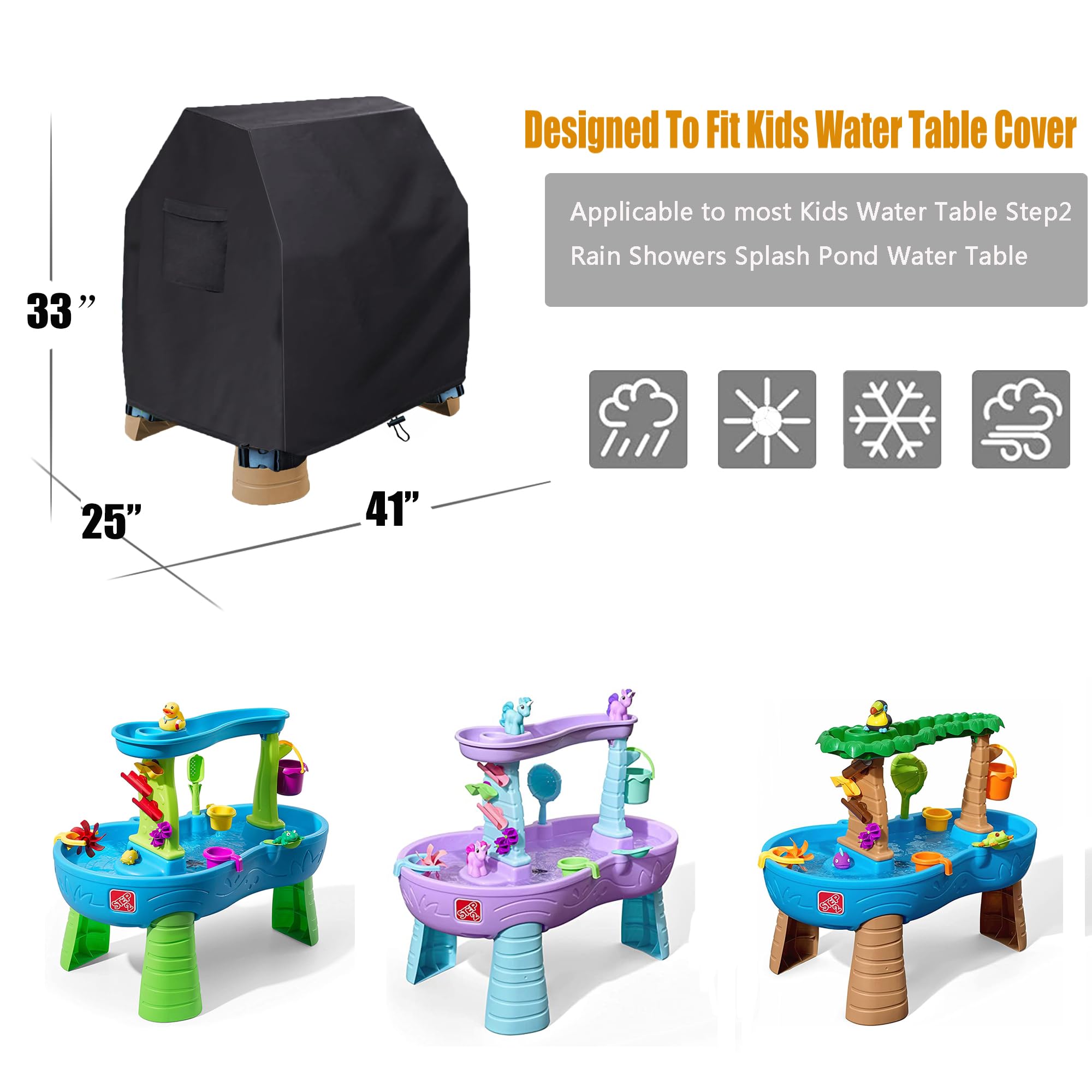 YZNKLXF Water Table Cover for Step2 Rain Showers Splash Pond Water Table, Kids Water Table Cover Step2 Waterproof and Dustproof,Black,Cover only