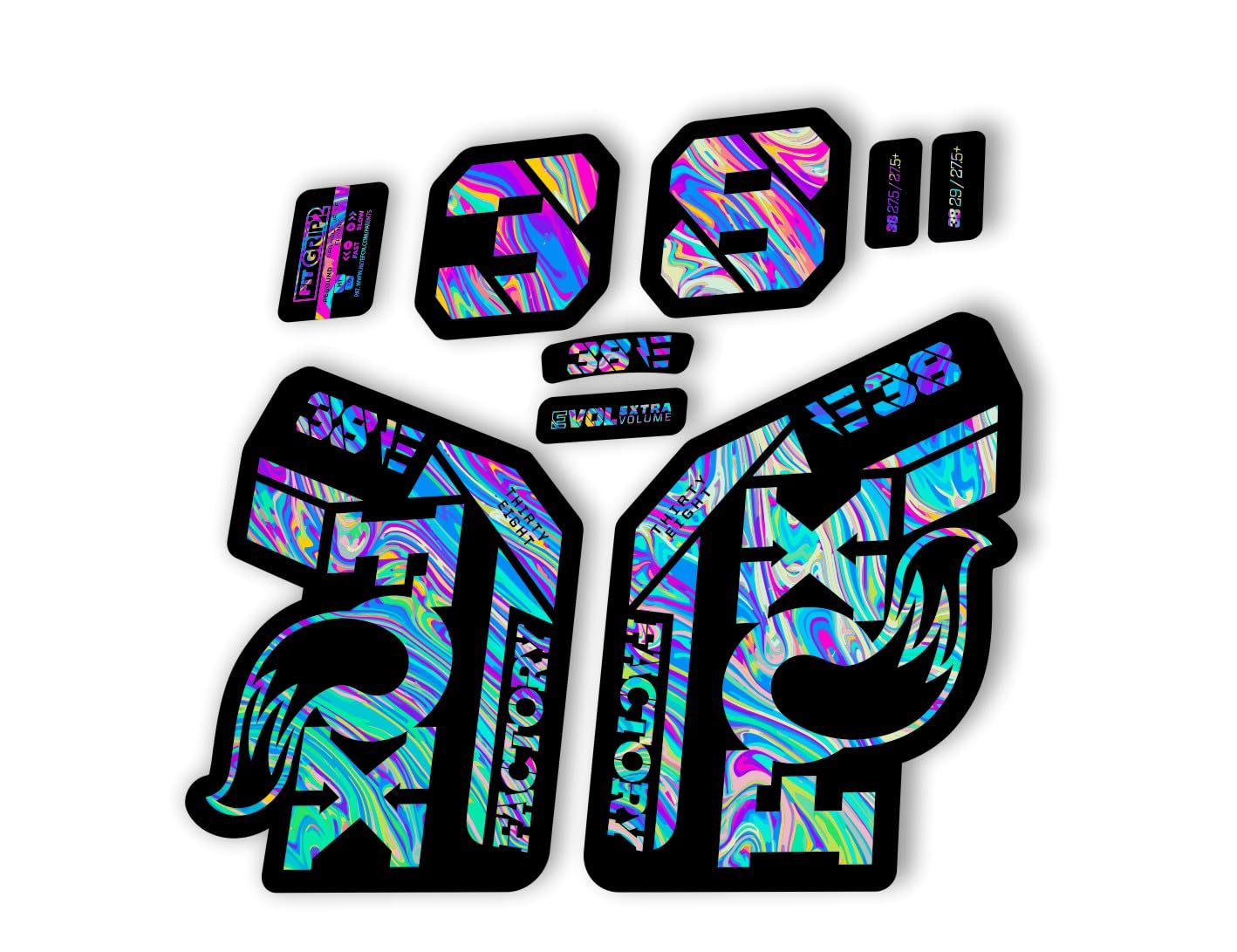 Fork Replacement Decal Sticker Compatibale for Fox 38 2021 E Bike Series Oil Slick 1 (Matte)