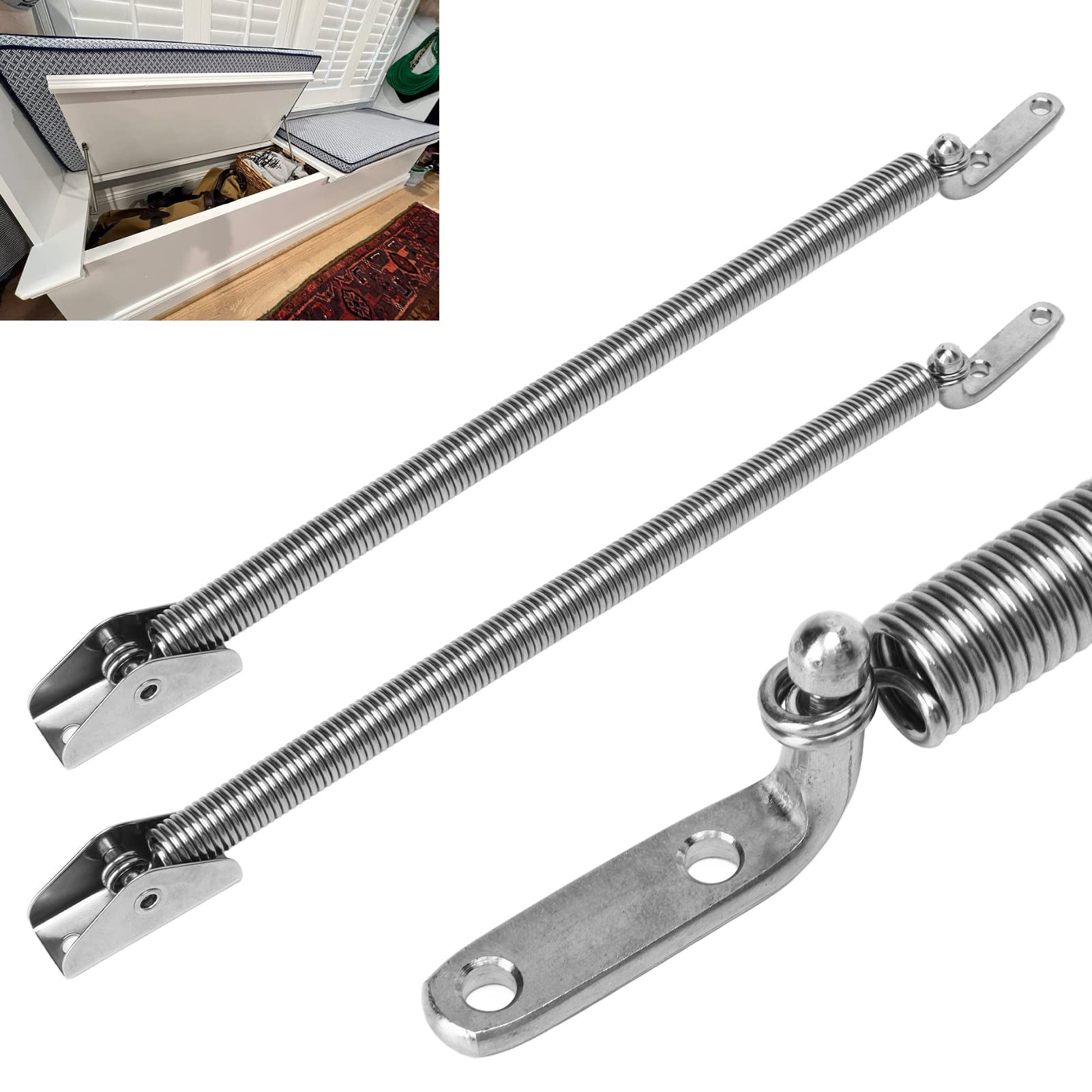 Keenso Lukendeckel-Stützhalter, 2 Stück Feder Lukenhalter 320 Mm Länge Hochleistungs-Edelstahl Hochfester Lukendeckel-Stützfederhalter Boots-/Yachtteile