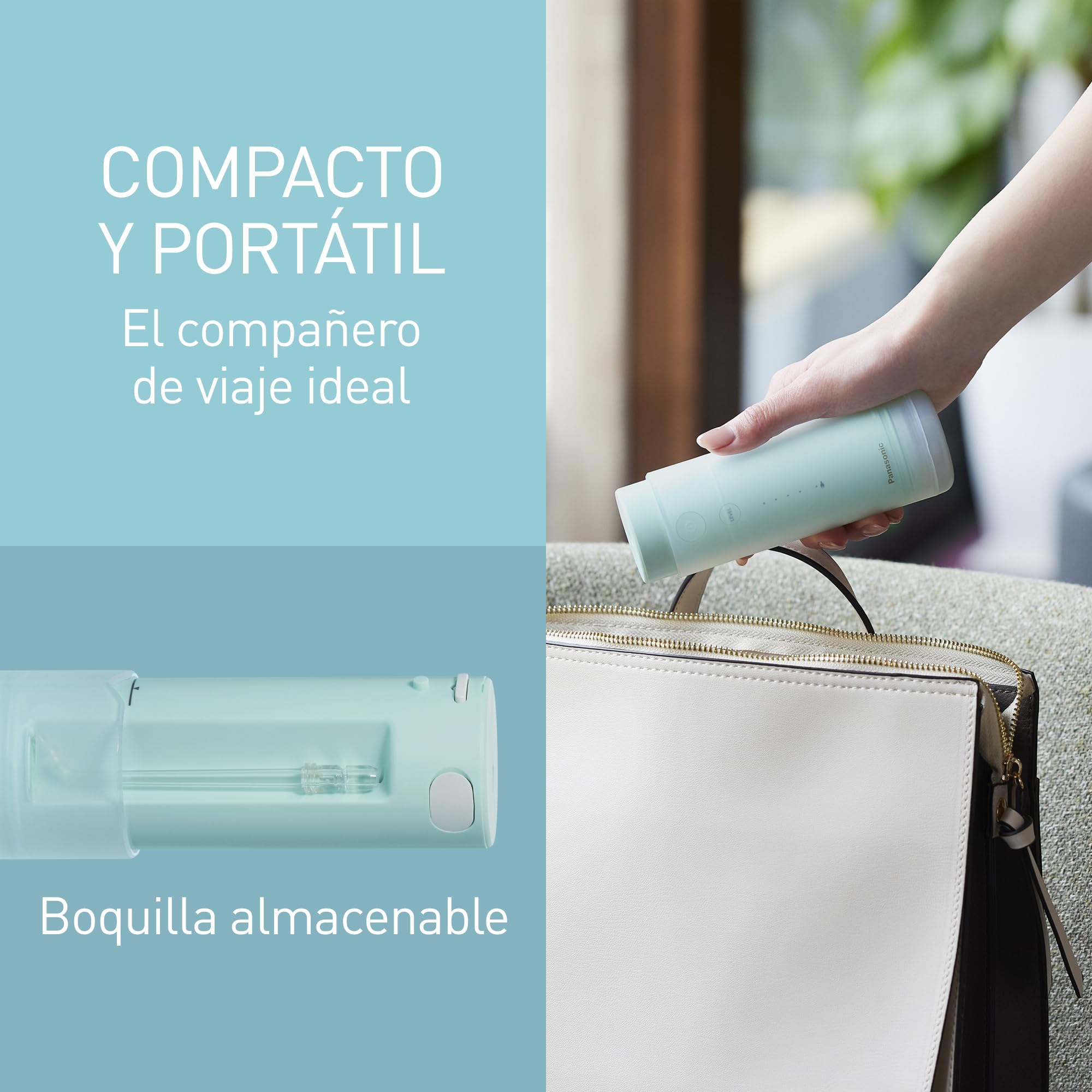 Panasonic EW-DJ4B, Ducha Bucal de Viaje, Recargable con Tecnología de Ultrasonidos, Depósito de Agua de 150 ml, Carga Rápida en 1 Hora