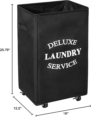 Miniatura 6 de WOWLIVE Cesta grande rodante para lavandería con ruedas de 90L, cesta alta plegable para ropa sucia con asa, cesta plegable para ropa sucia