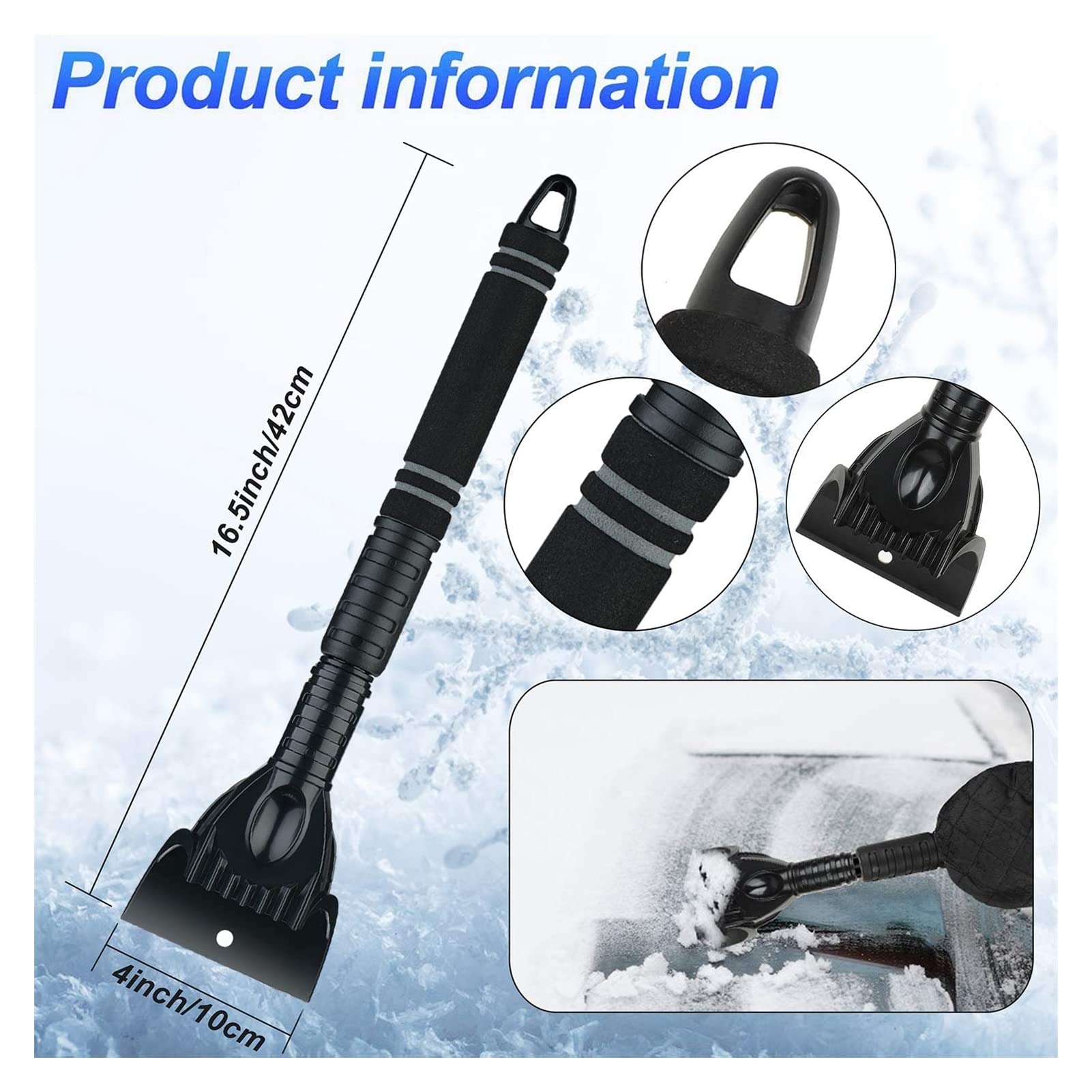 XMING Guanto di rimozione della Neve Raschietto Foderato di Spessa Raschietto di Ghiaccio in Pile Snow Snow Snow Snow Snow Pennello for Auto Auto SUV. Camion