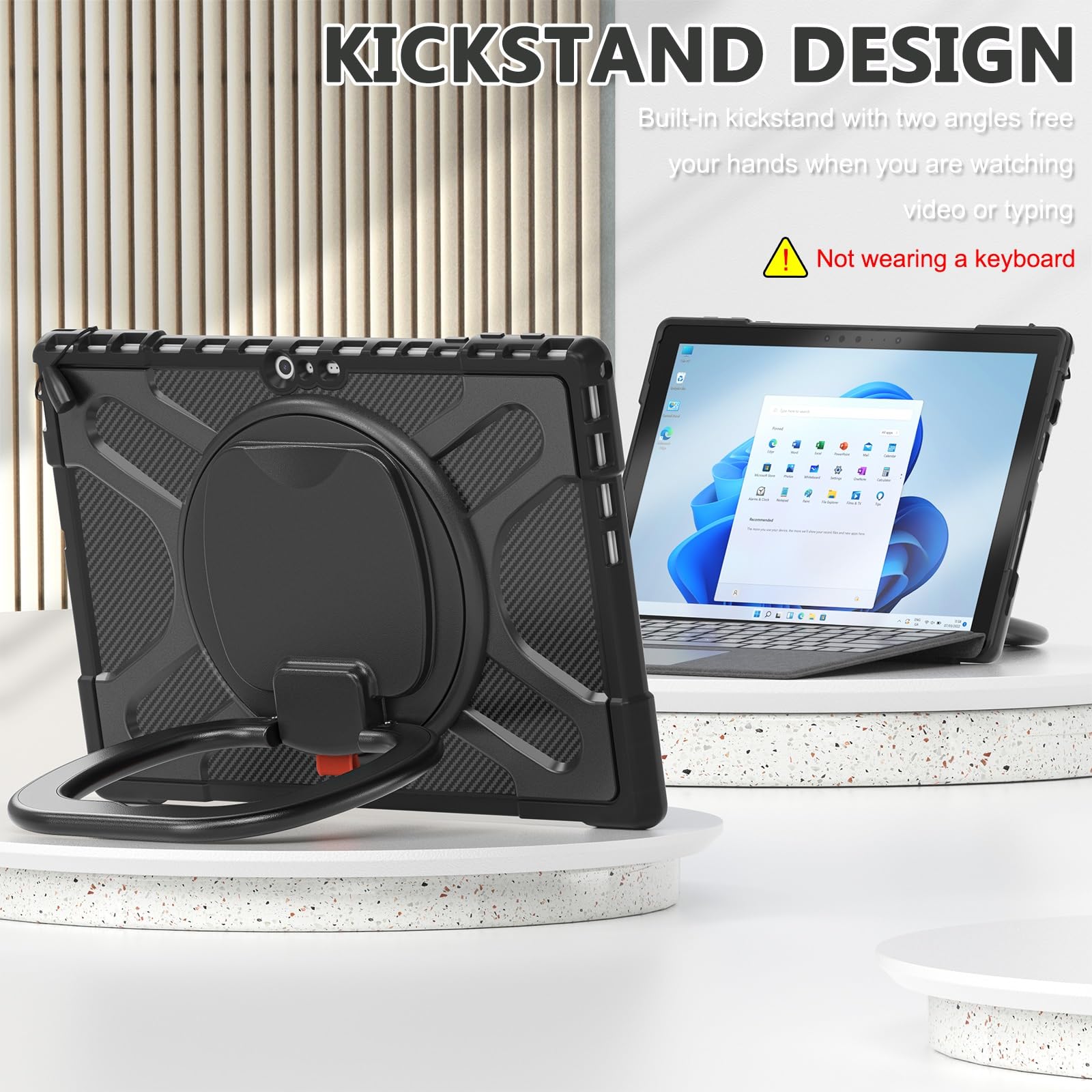 Pełne etui ochronne Kompatybilny z Microsoft Surface Pro 7/Pro 6/Pro 5/Pro 4/Pro 7+ Etui z obrotową podstawką Kompatybilny z klawiaturą Type Cover z podstawką, odporny na wstrząsy wytrzymały futerał o