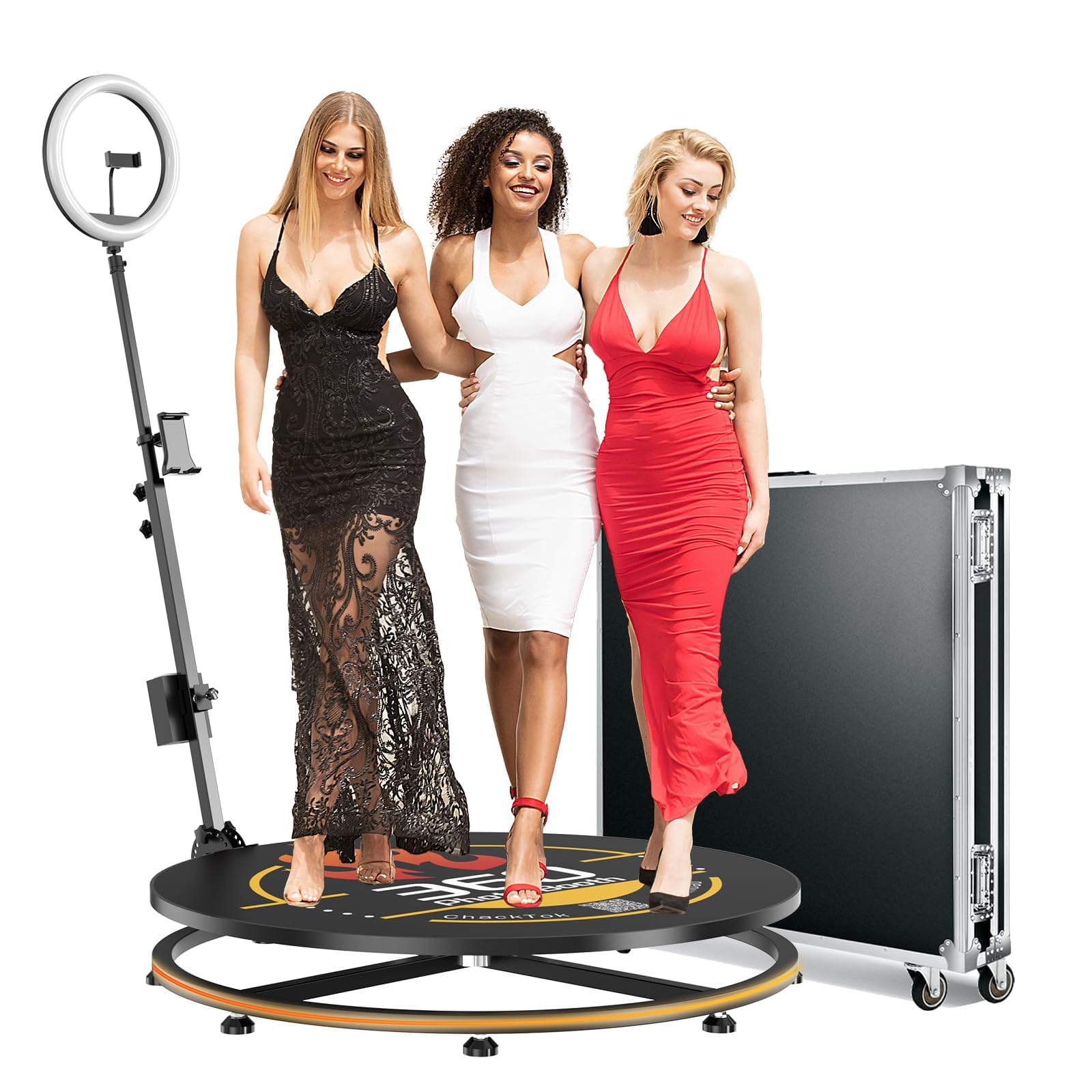 MWE 360 Photo Booth Machine with Flightcase, Logo Customisation, Software Remote Control, Automatic 360 Spin, for 3-4 People to Stand on, Suitable for Parties, Weddings, Rentals (31.5")
