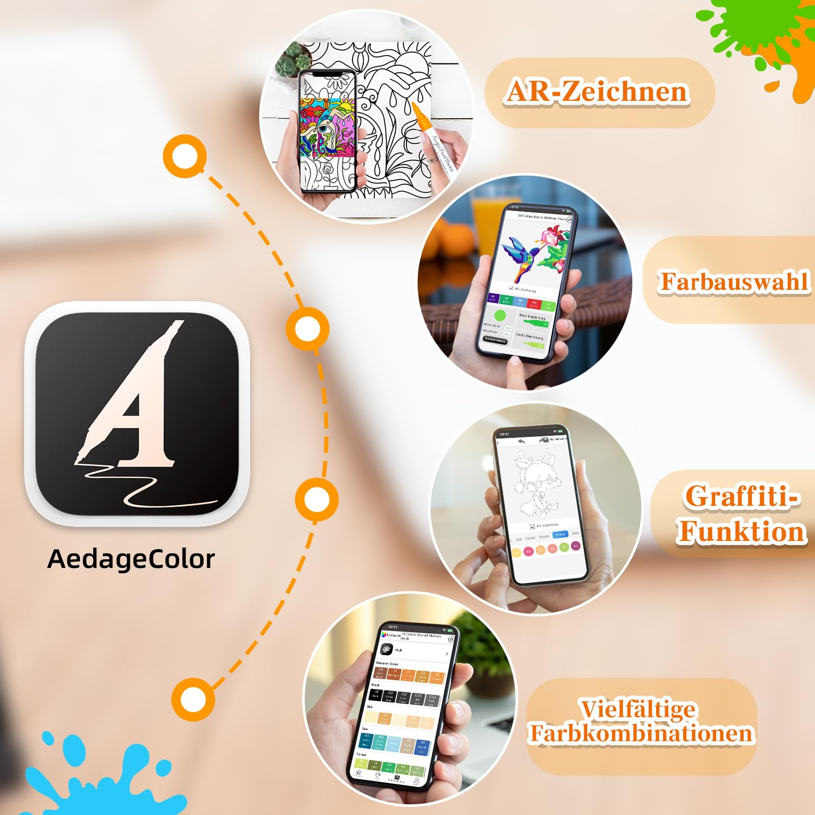 AEDAGA‌ 120 Farben Nummerierte Acrylstifte Set mit App Acrylic Marker | Doppelspitze | Vielseitig einsetzbar | Wasserfest | Starke Deckkraft | Acrylfarben Set Stifte für Eier, Holz, Stein, Leinwand