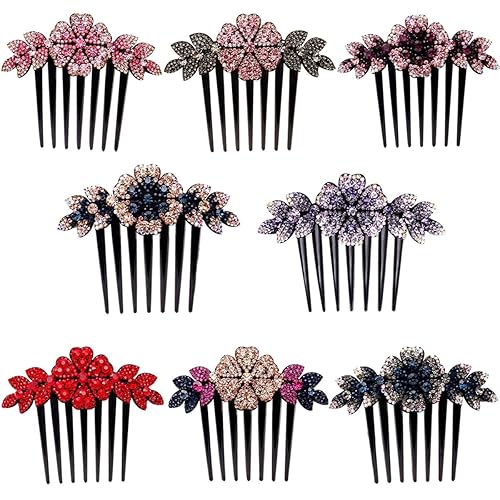 4 piezas coloridas de lujo brillante hoja flor diamantes de imitación negro lado de plástico francés peines de pelo largo diapositivas pasadores