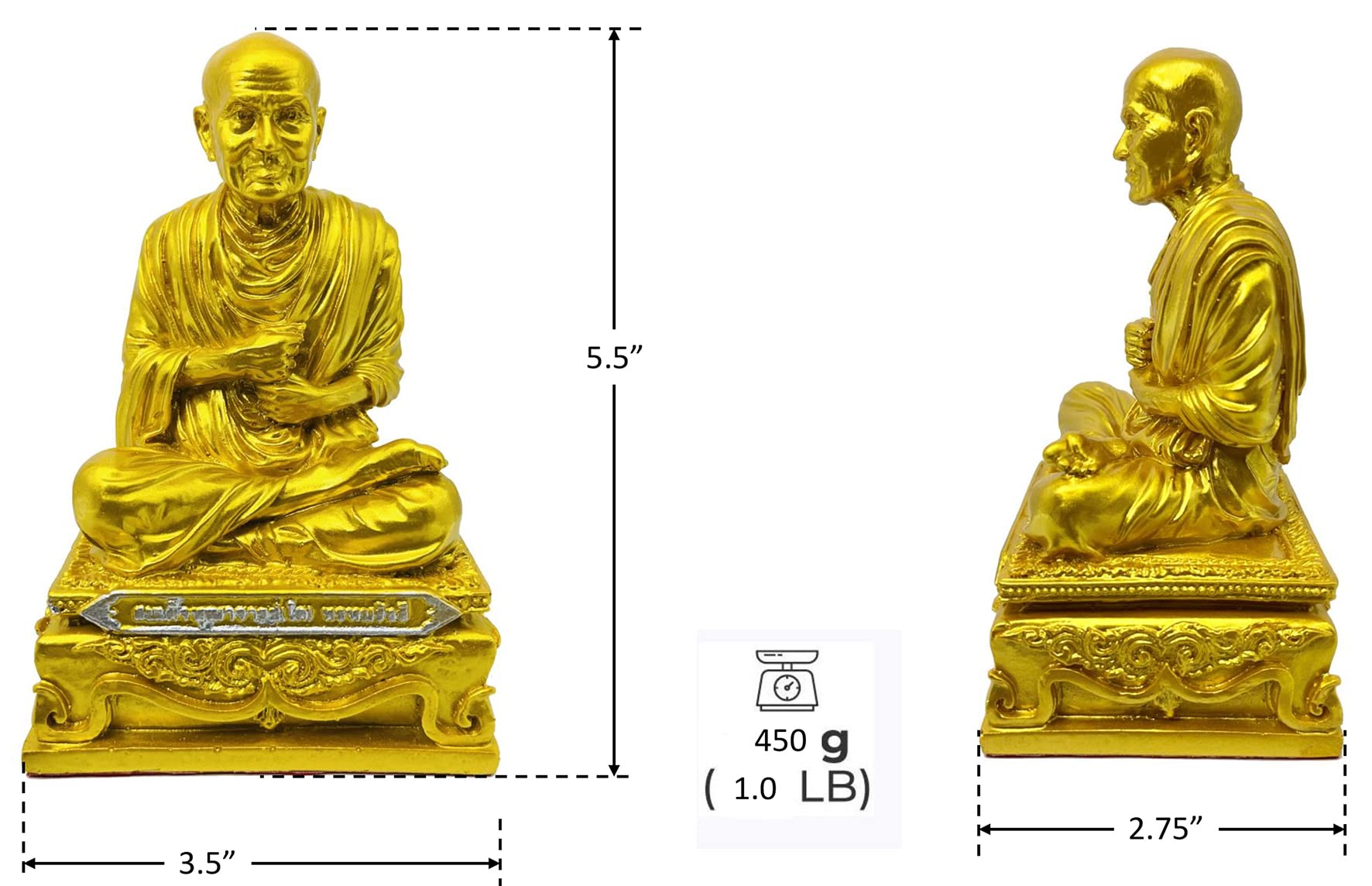 BUDDHO Somdej Toh - Estatua de Buda de 5 pulgadas de alto, budista tailandés, estatua de Buda tailandés, decoración de habitación, regalo pequeño de oficina (dorado)